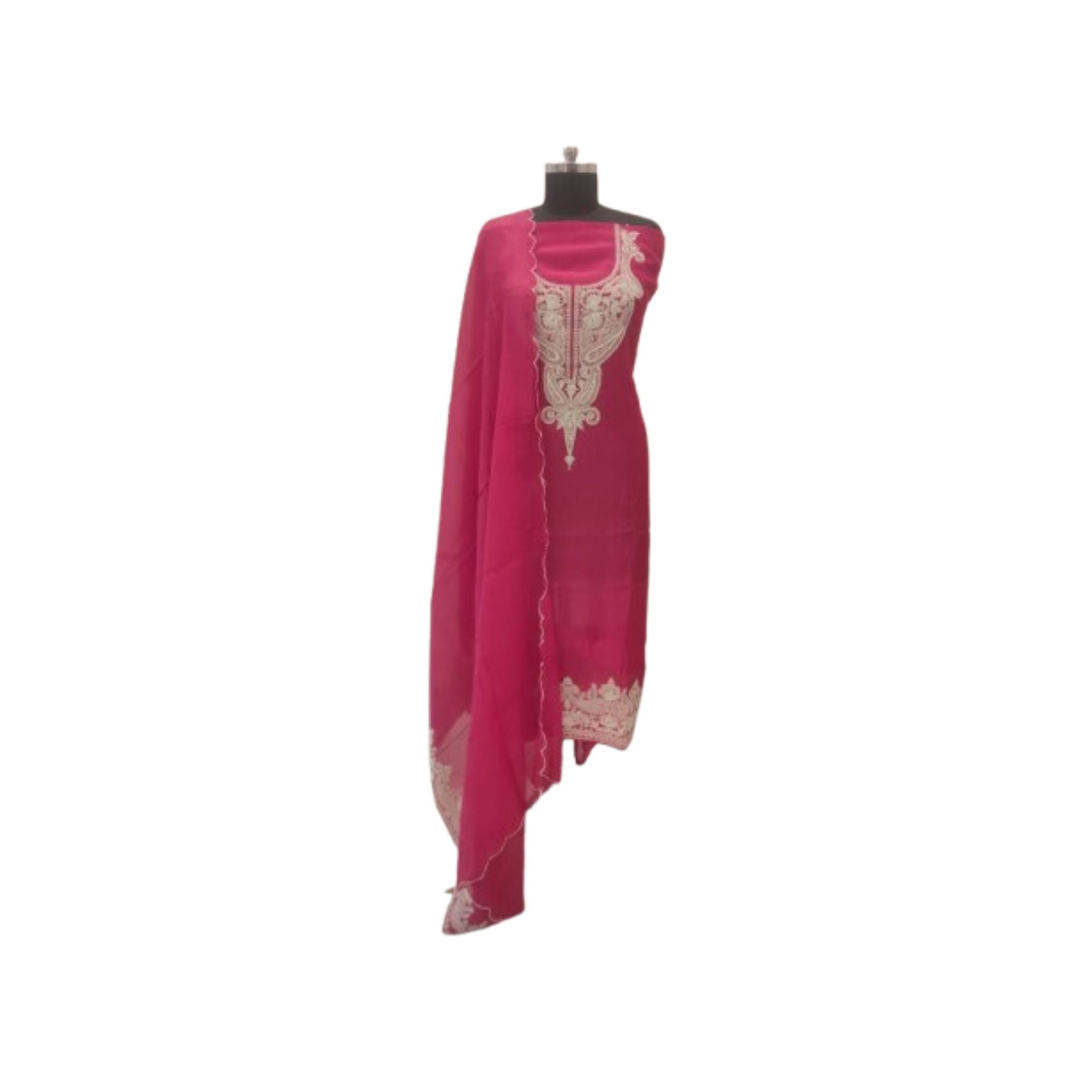 CHANDERI UNSTITCH SUIT WITH CORDWORK YOKE