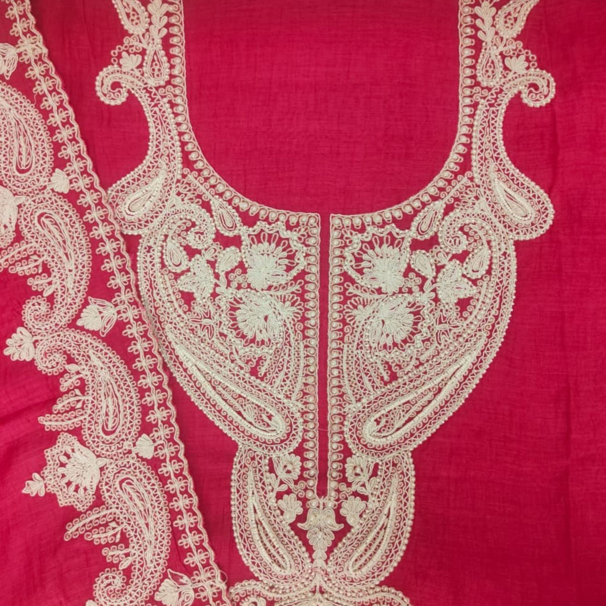 CHANDERI UNSTITCH SUIT WITH CORDWORK YOKE