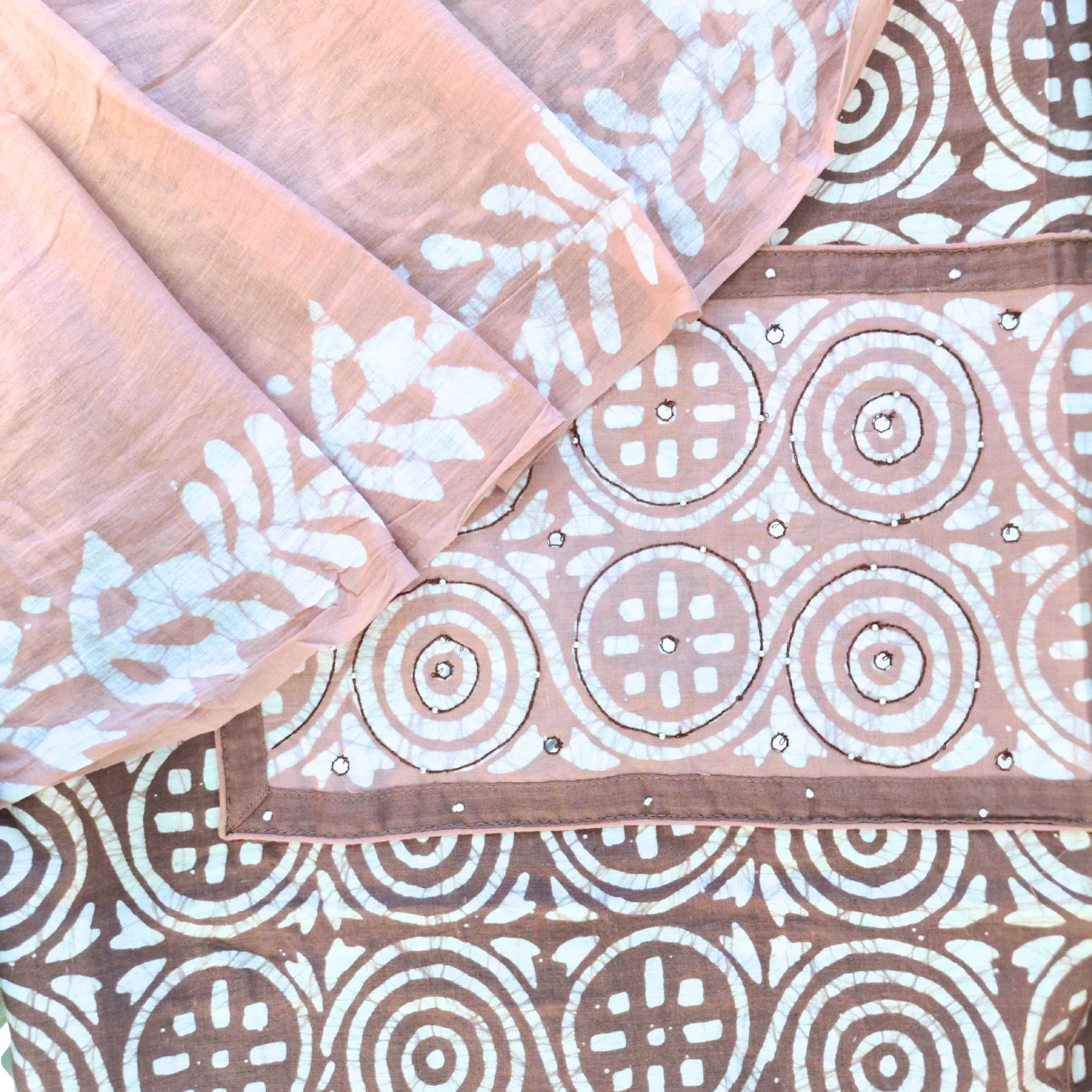 MUD BROWN BATIK PRINT COTTON UNSTITCHED SUIT