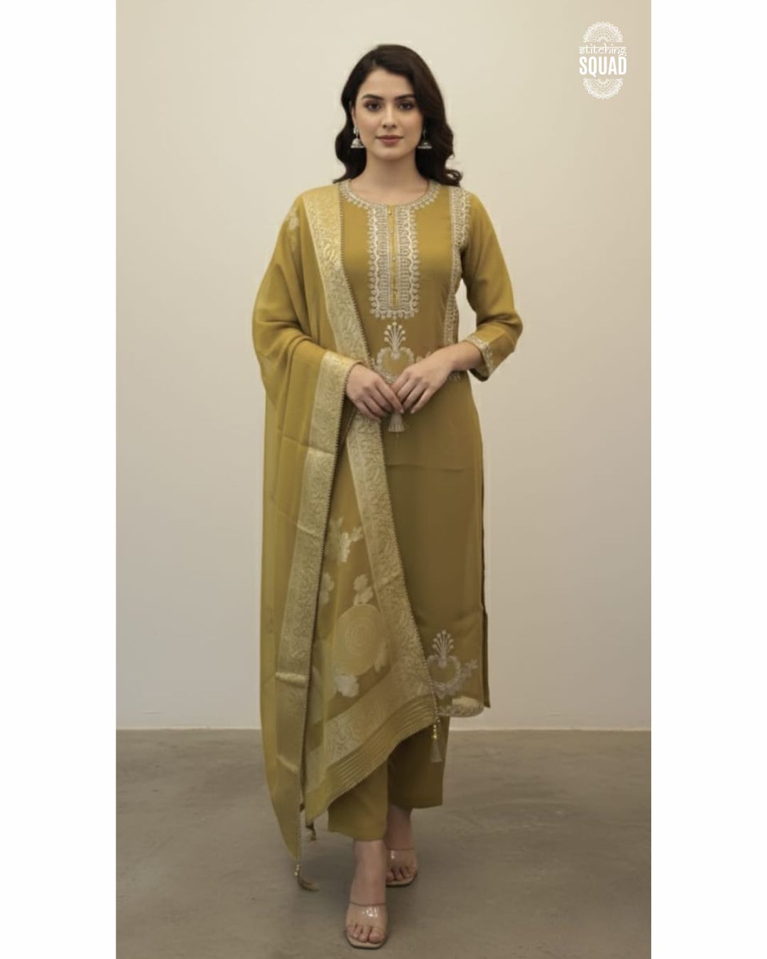 Chanderi Organza Luxe – Featuring Intricate Gold Zari Neckline & Borders