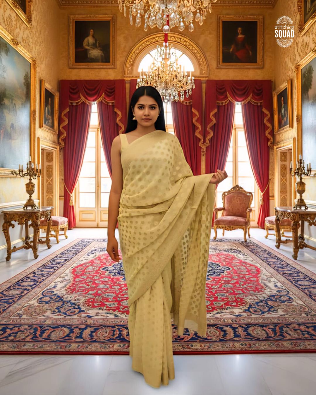 GEORGETTE SAREE WOWEN WITH GOLDEN ZARI THREAD