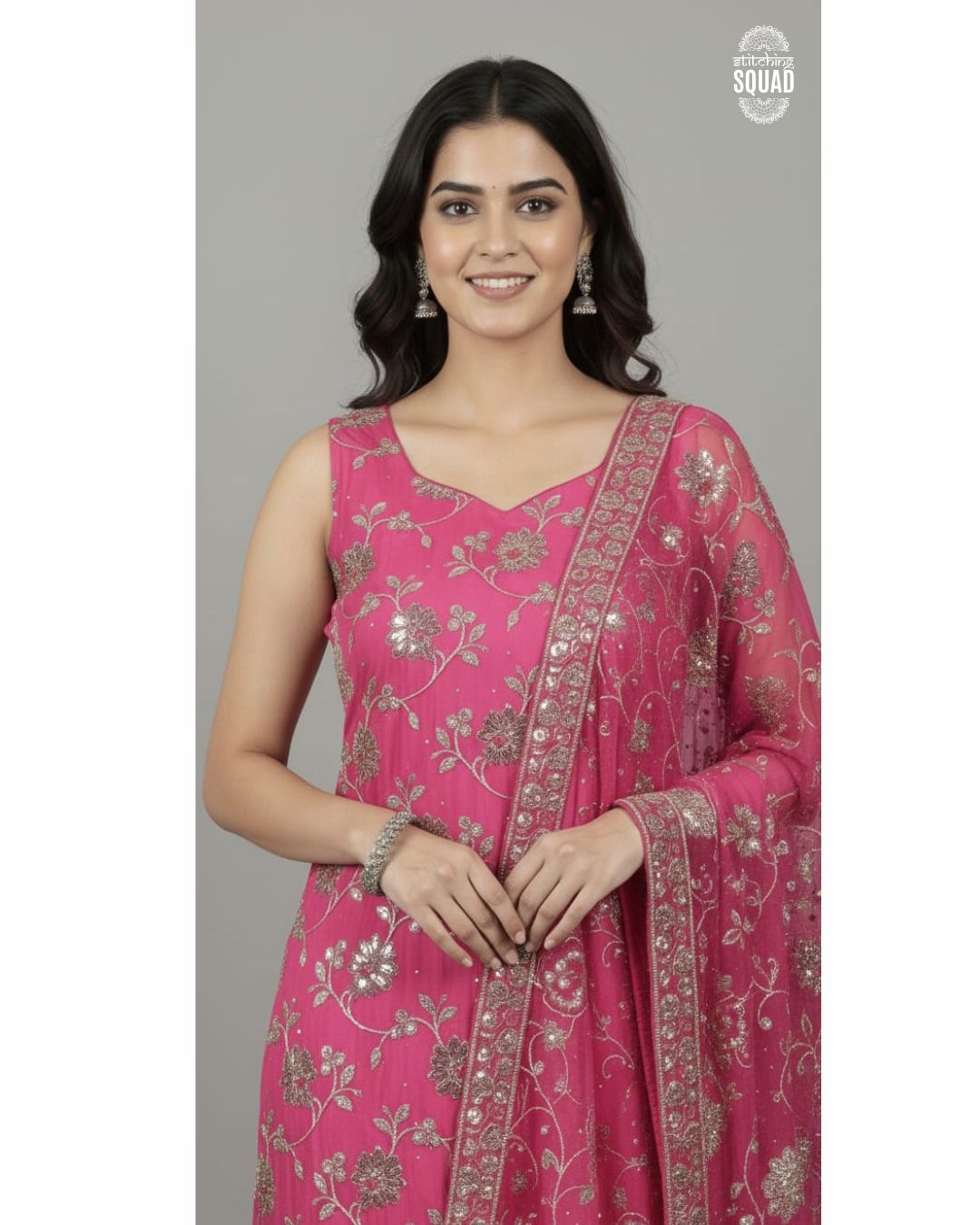 Elegant Chinnon Embroidered Suit Set with Heavy Chiffon Dupatta