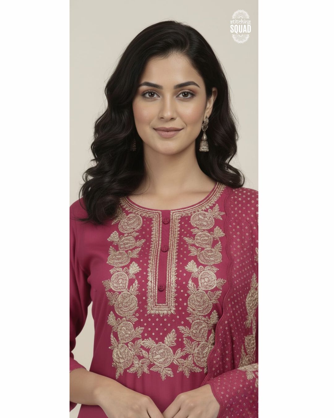 Chinnon Embroidered Yoke Suit Set with Matching Embroidered Dupatta