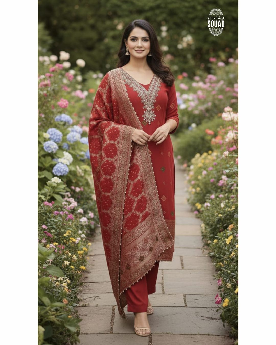 Champagne Muse: Embroidered Georgette Set with Zari Accents