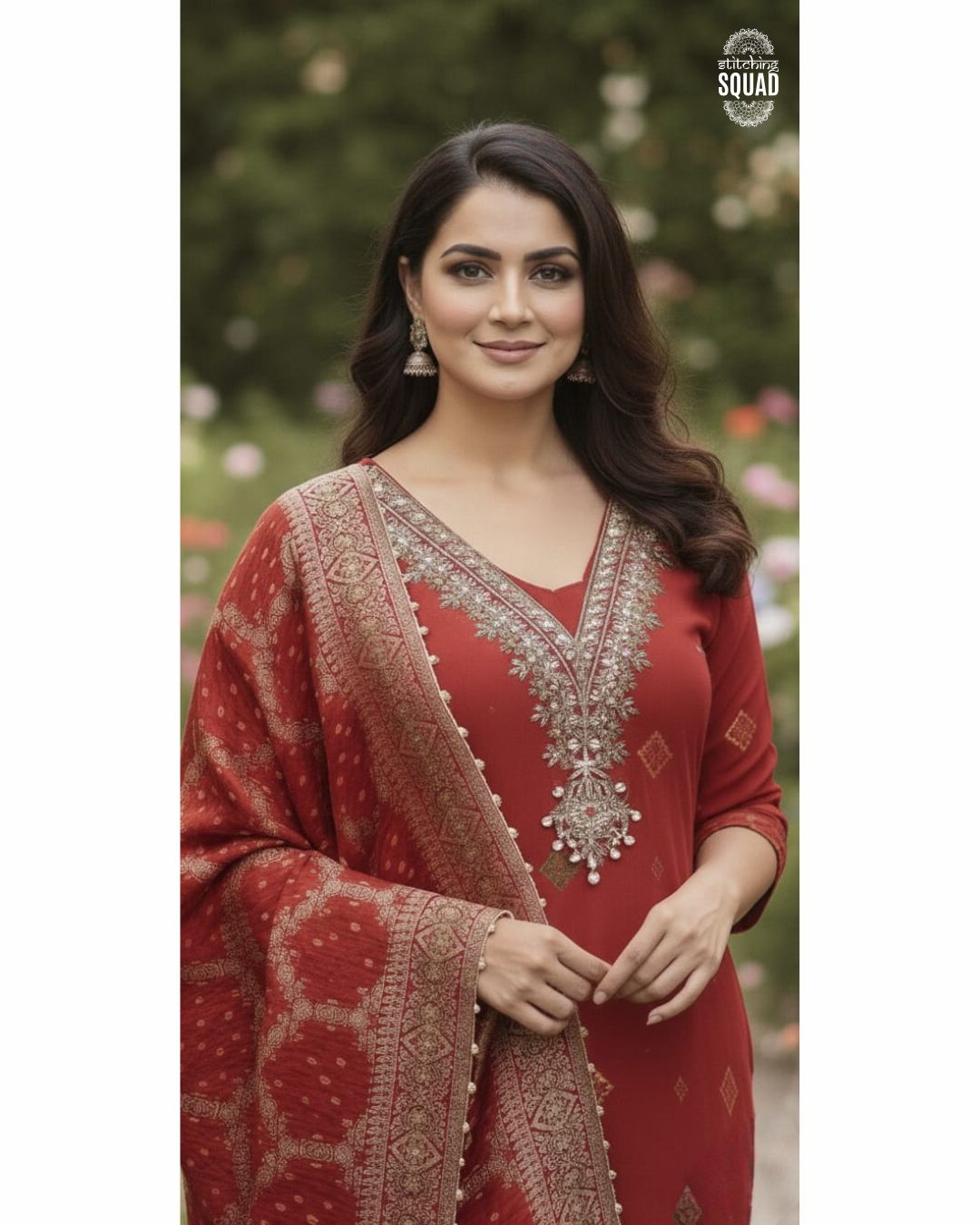 Champagne Muse: Embroidered Georgette Set with Zari Accents