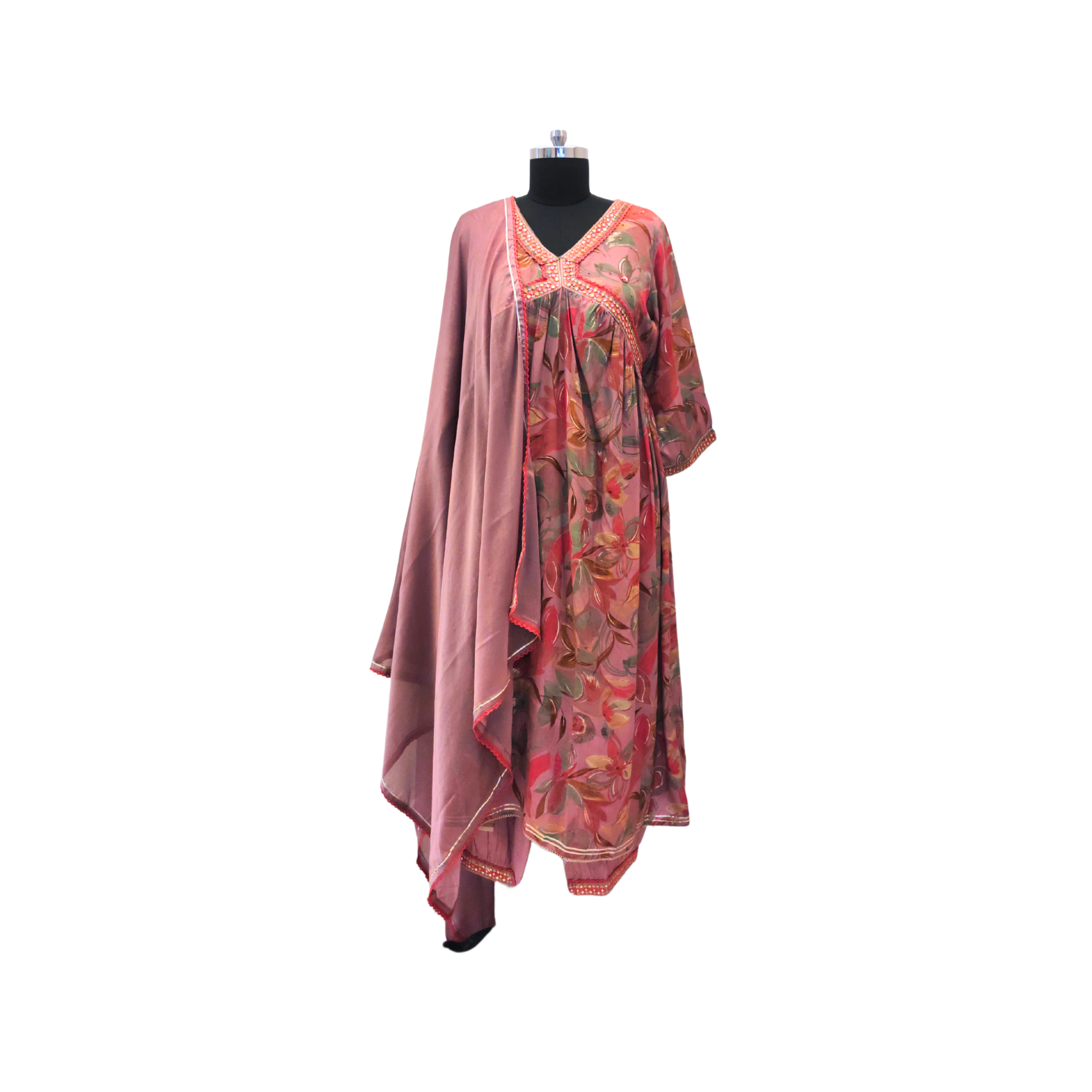 MUSLIN FLORAL PRINT KURTI WITH STRAIGHT PANTS