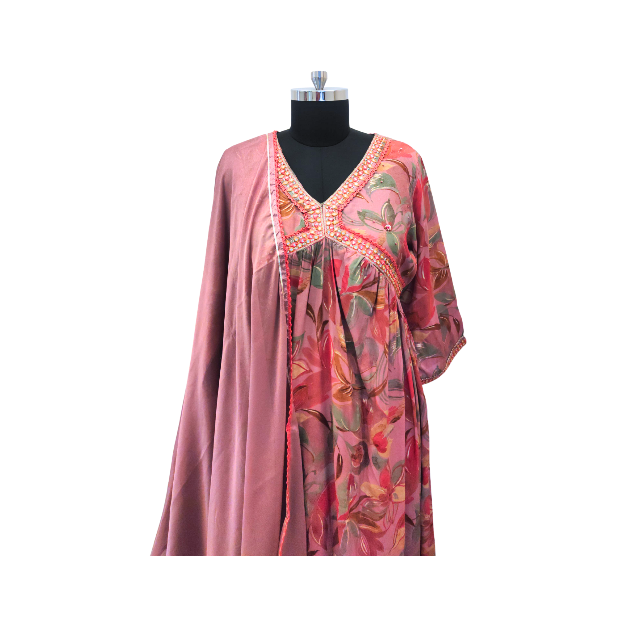 MUSLIN FLORAL PRINT KURTI WITH STRAIGHT PANTS