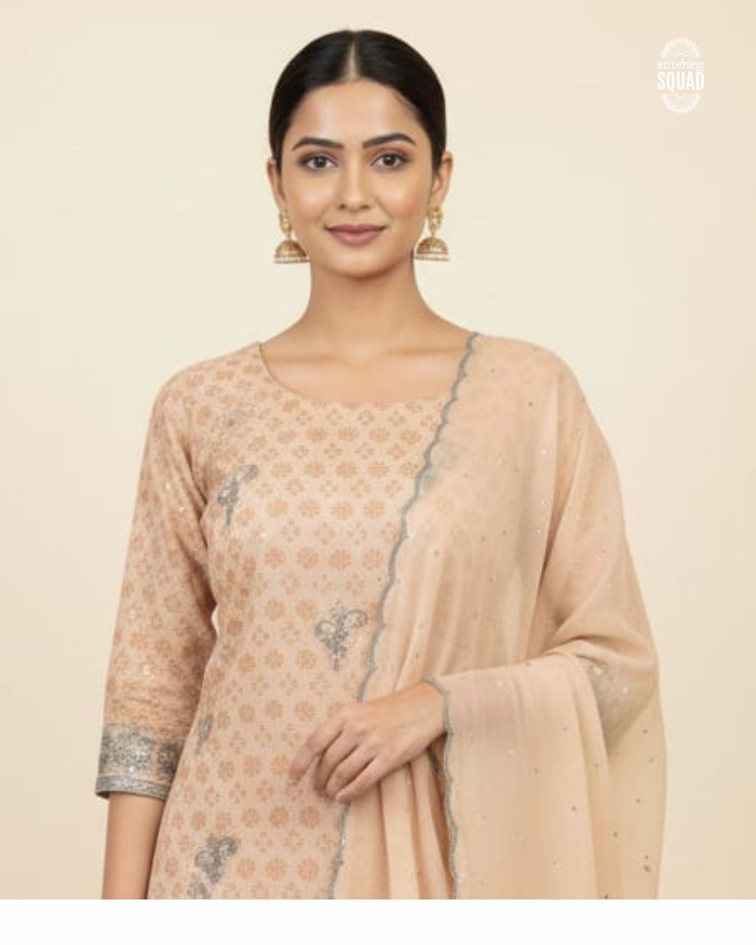 Printed Organza Suit with Grey Thread & Cutdana Embroidery