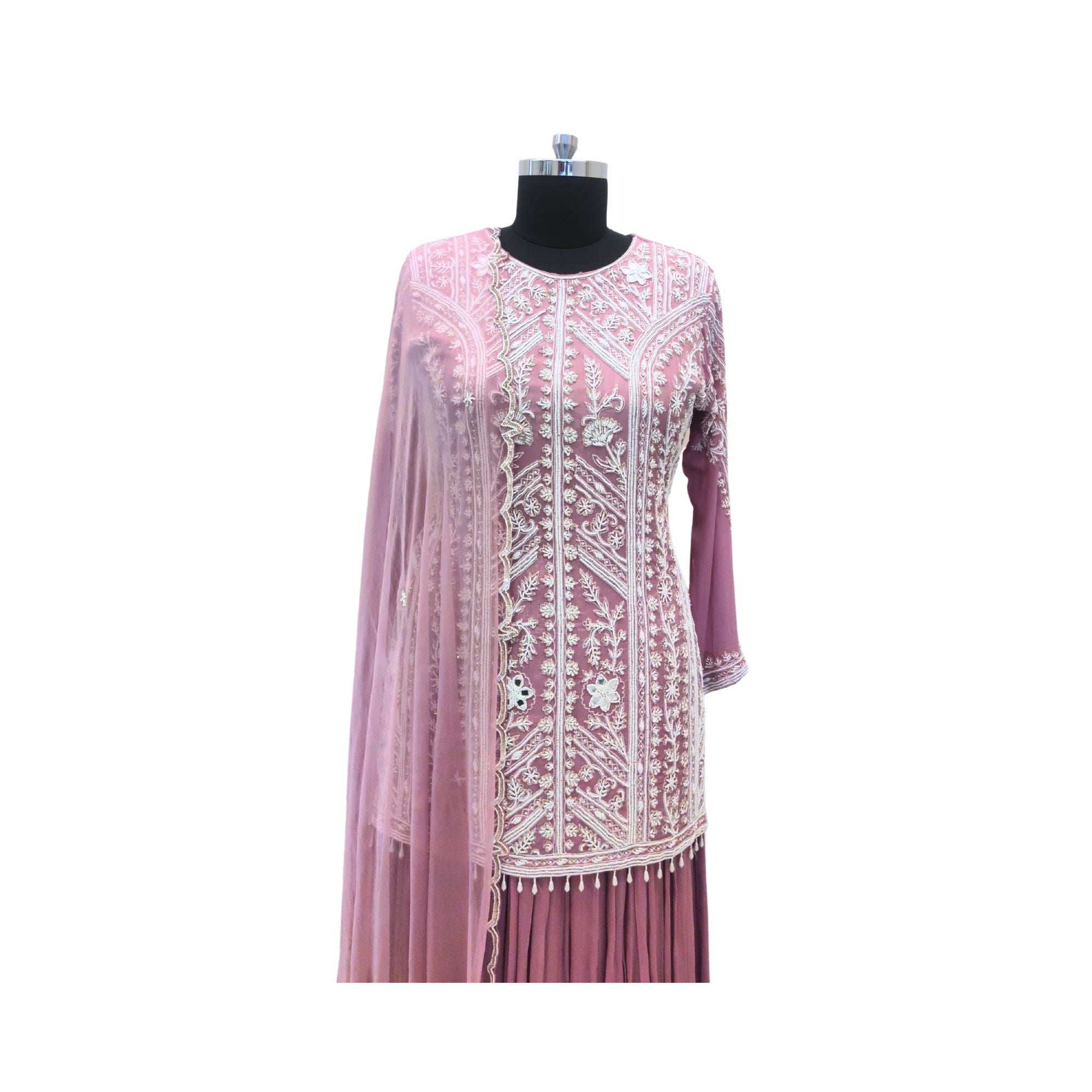 CHINNON HIGH NECK KURTI AND PLEATED FLARED PANTS