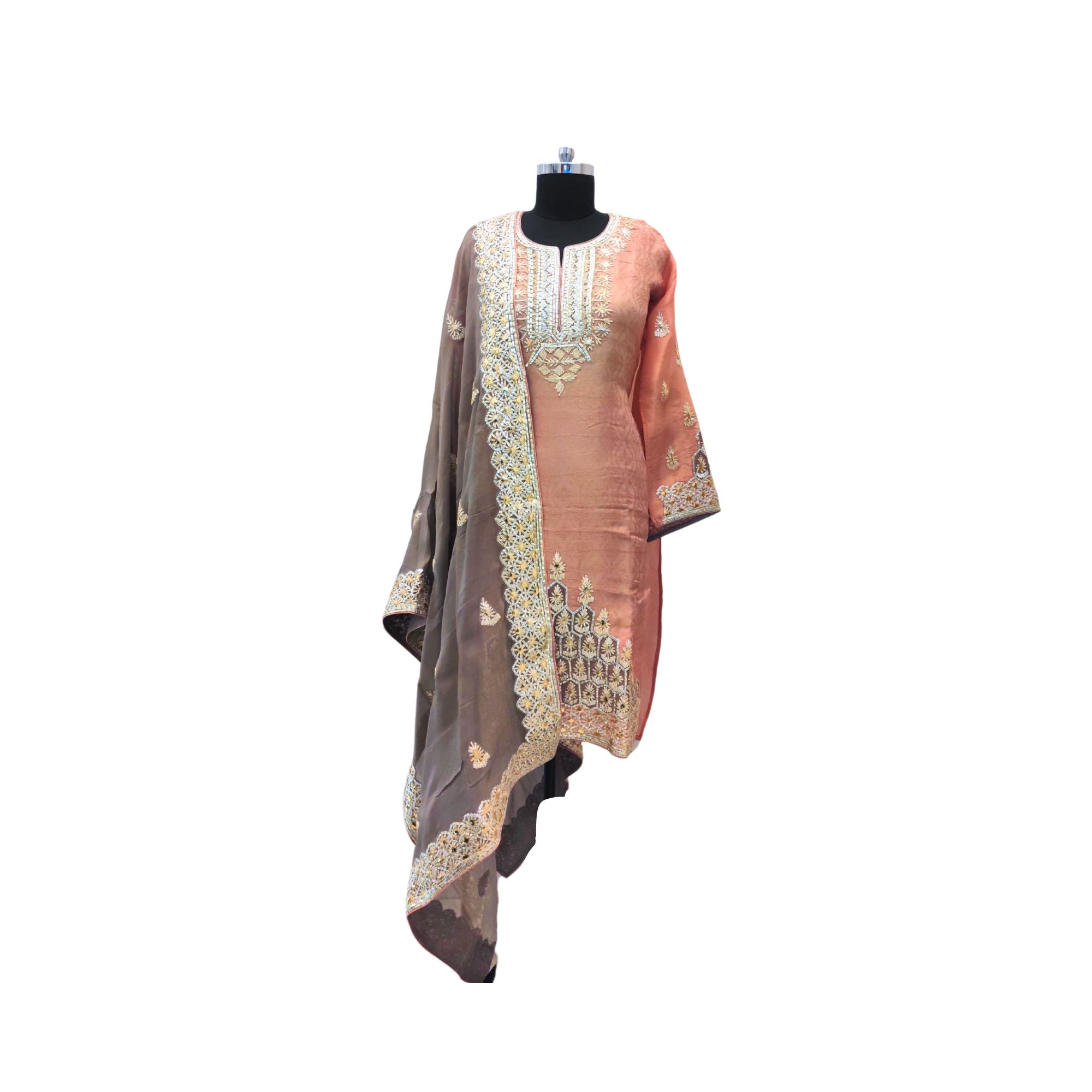TISSUE SEMI STITCH SUIT WITH GOTA PATTI WORK