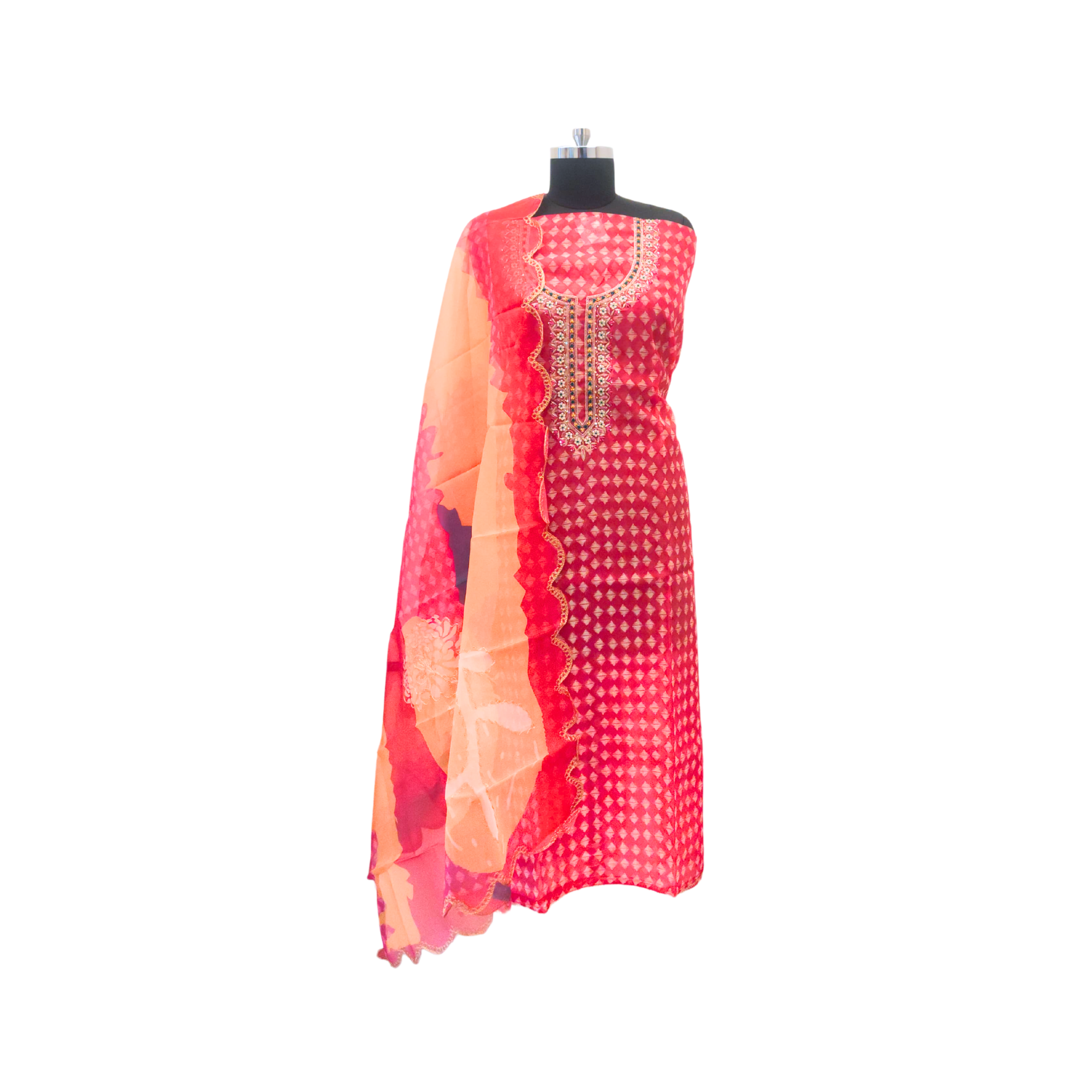 ORGANZA SUIT WITH HAND WORK  KURTA EMBROIDERY