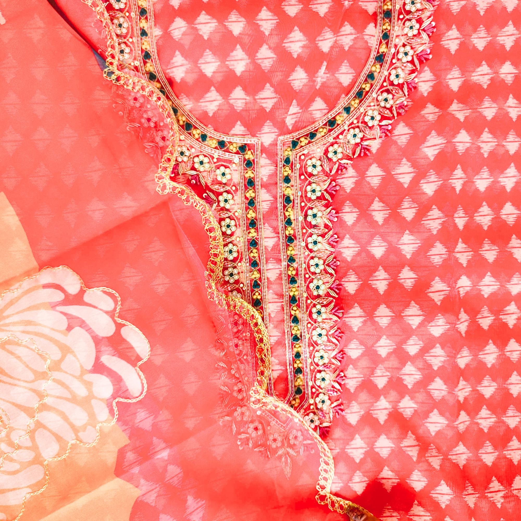 ORGANZA SUIT WITH HAND WORK  KURTA EMBROIDERY