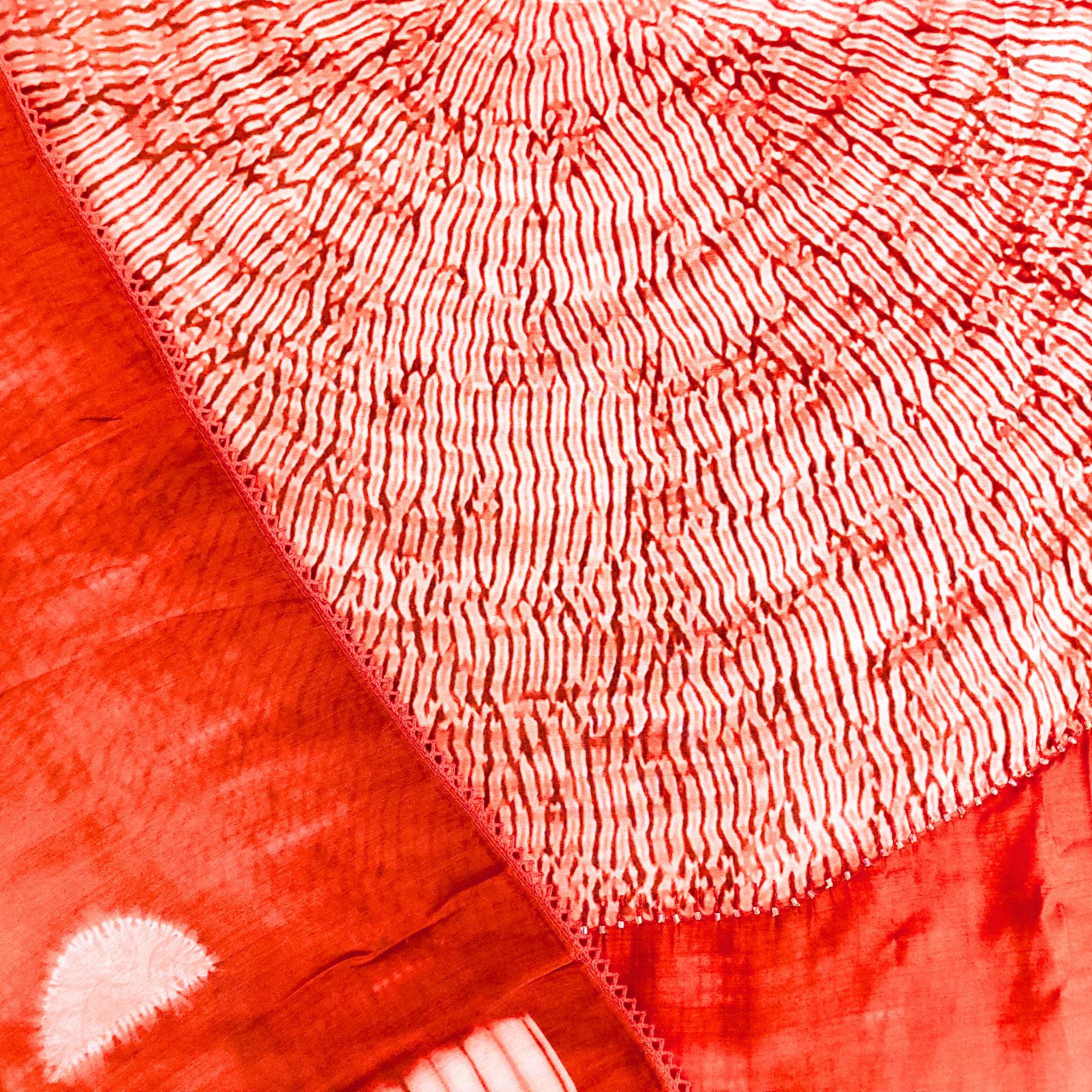 Soft muslin suit with elegant Shibori-style yoke, paired with a full Shibori dupatta — effortlessly chic