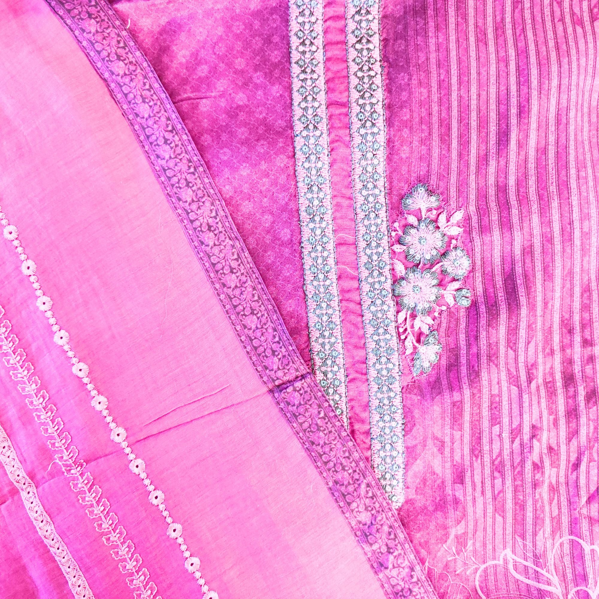 Soft muslin suit adorned with delicate machine embroidery, paired with a matching muslin embroidered dupatta — casual suit for womens.