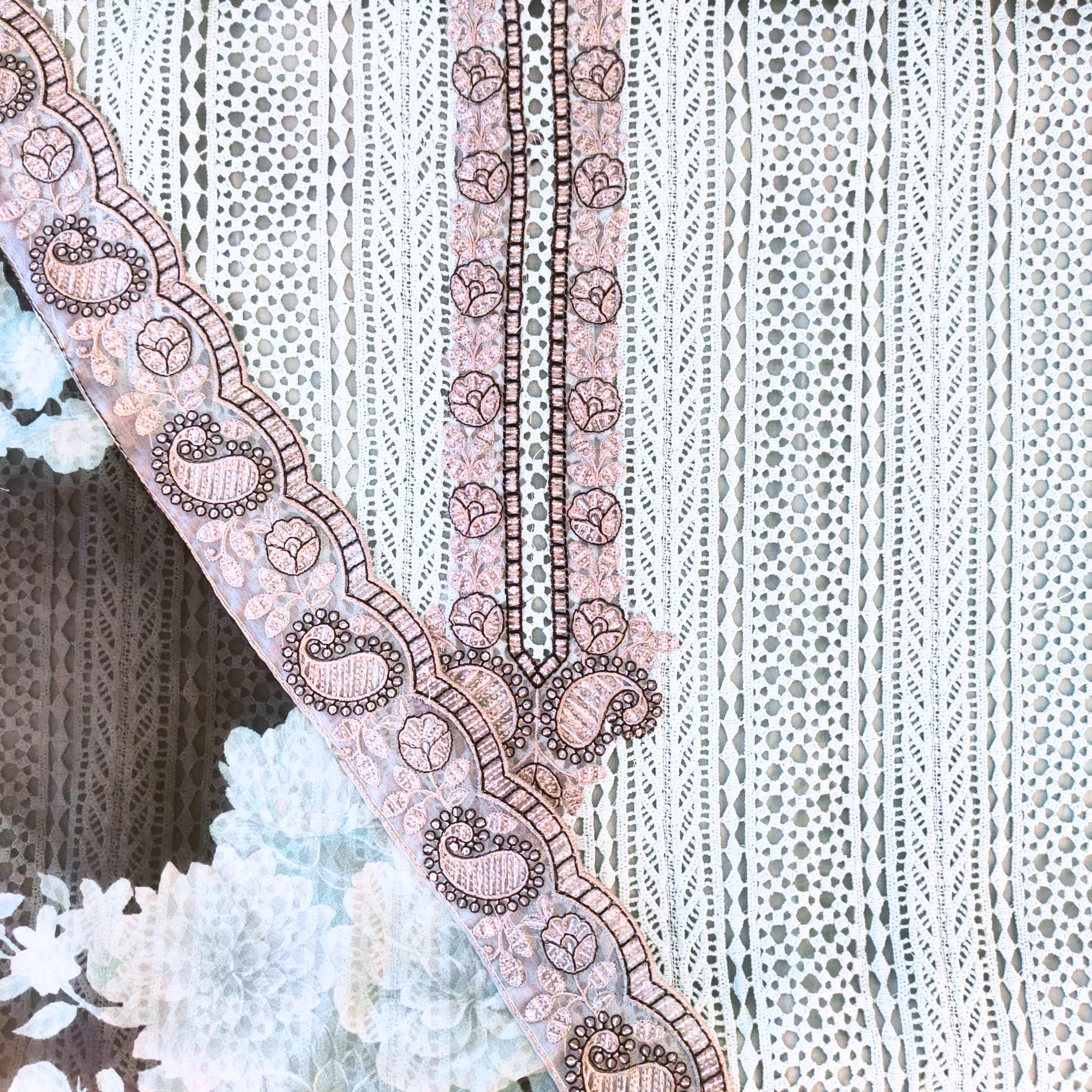 UNSTITCH SUIT WITH CROCHET AND THREAD WORK EMBROIDERY