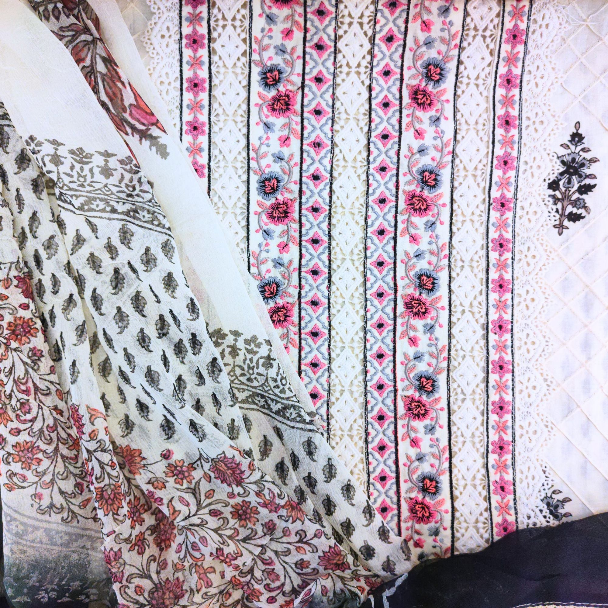 Soft, elegant, and effortless – Cotton suit with crochet yoke, perfect suits for women.