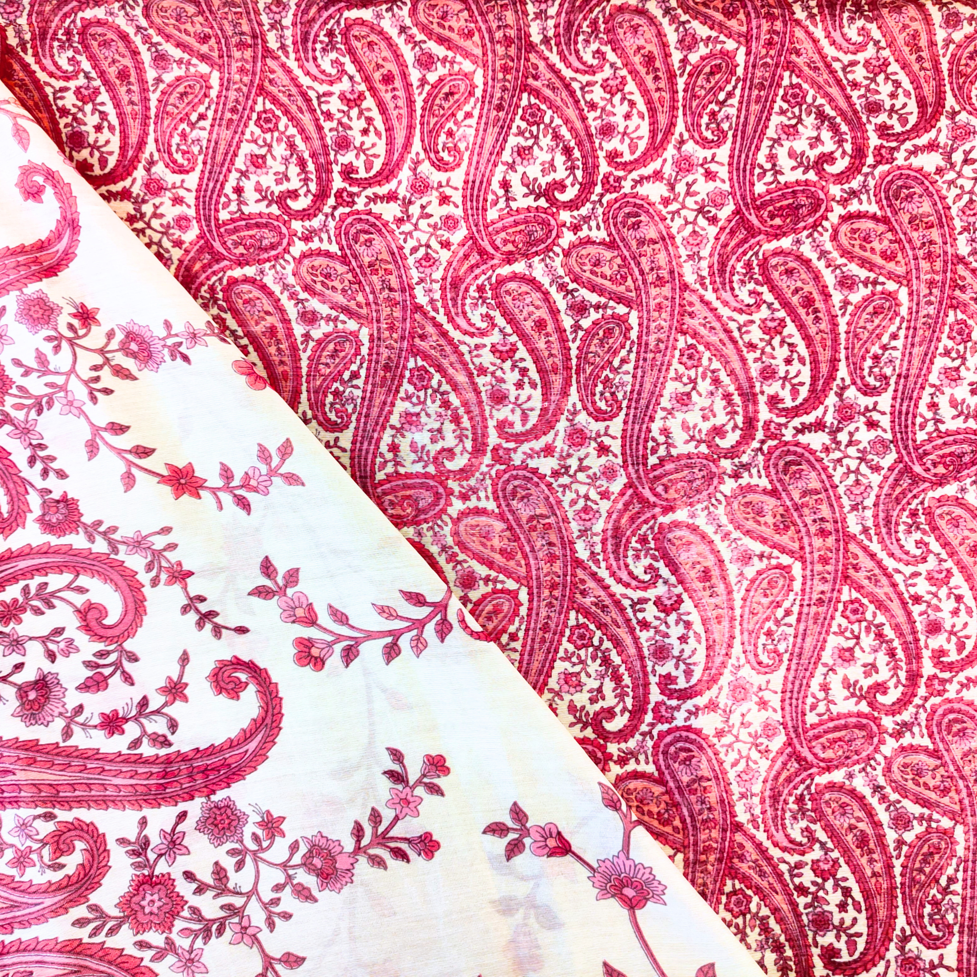 CHANDERI SUIT WITH FLORAL AND PAISLEY DESIGN