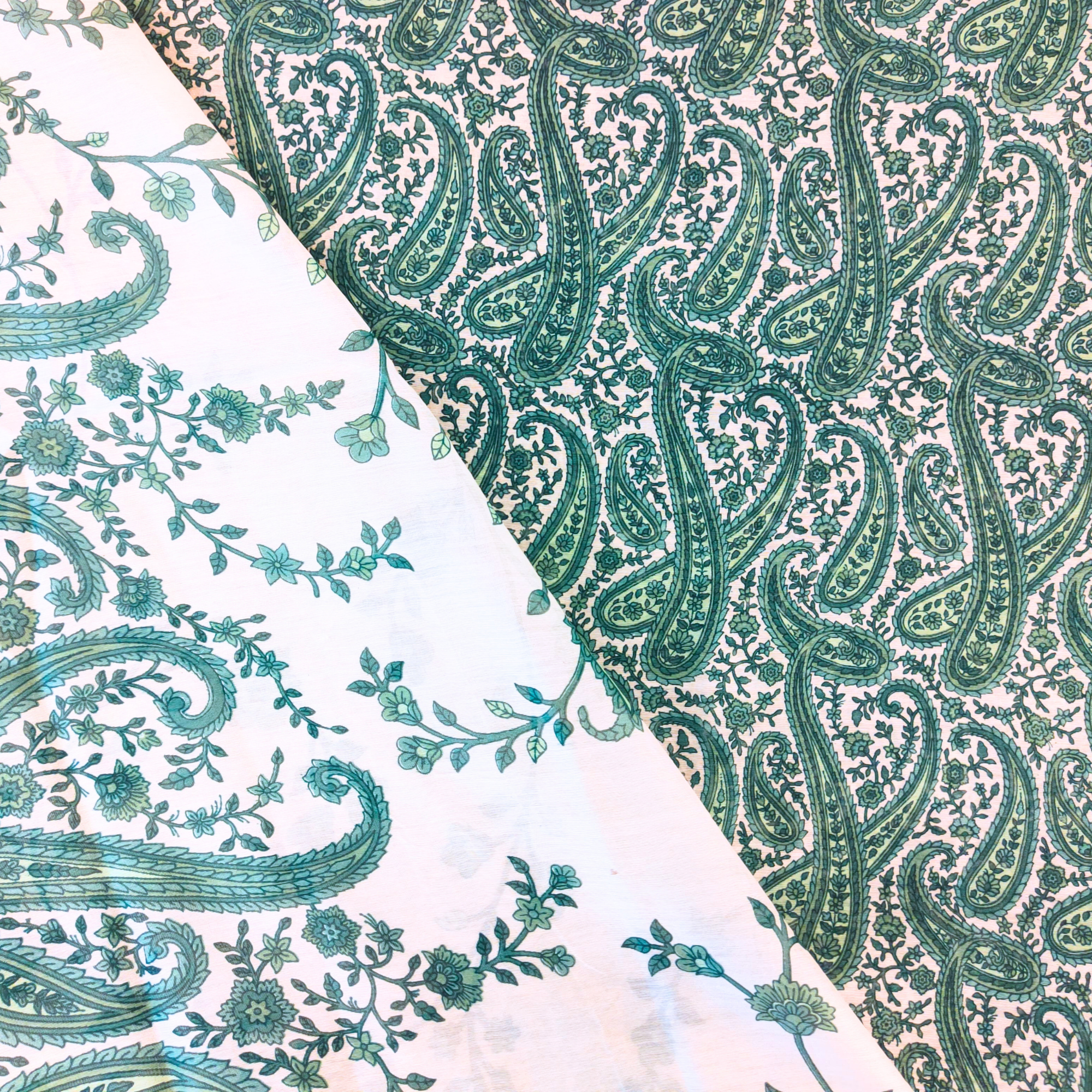 CHANDERI SUIT WITH FLORAL AND PAISLEY DESIGN