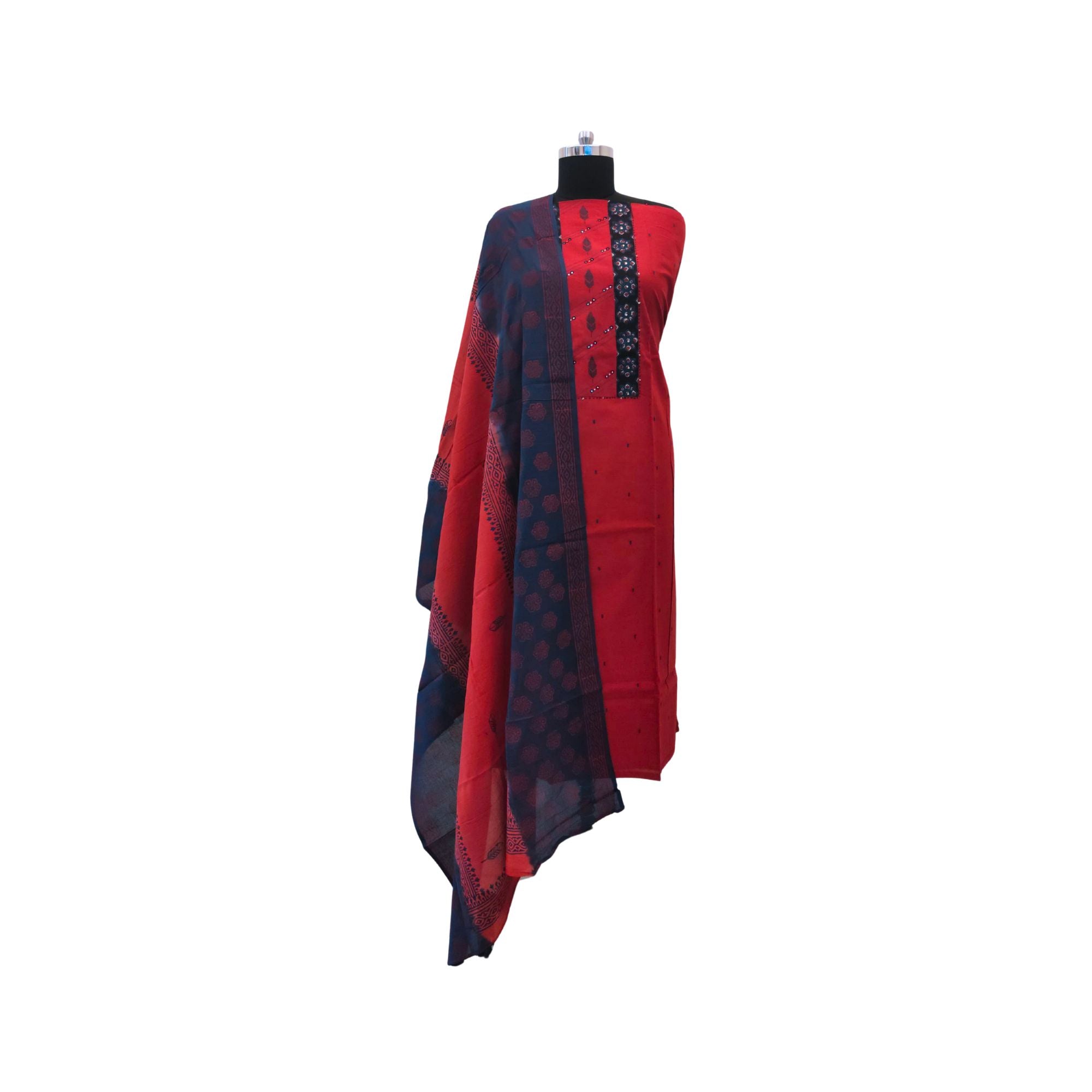 COTTON SUIT WITH BLOCK PRINT YOKE