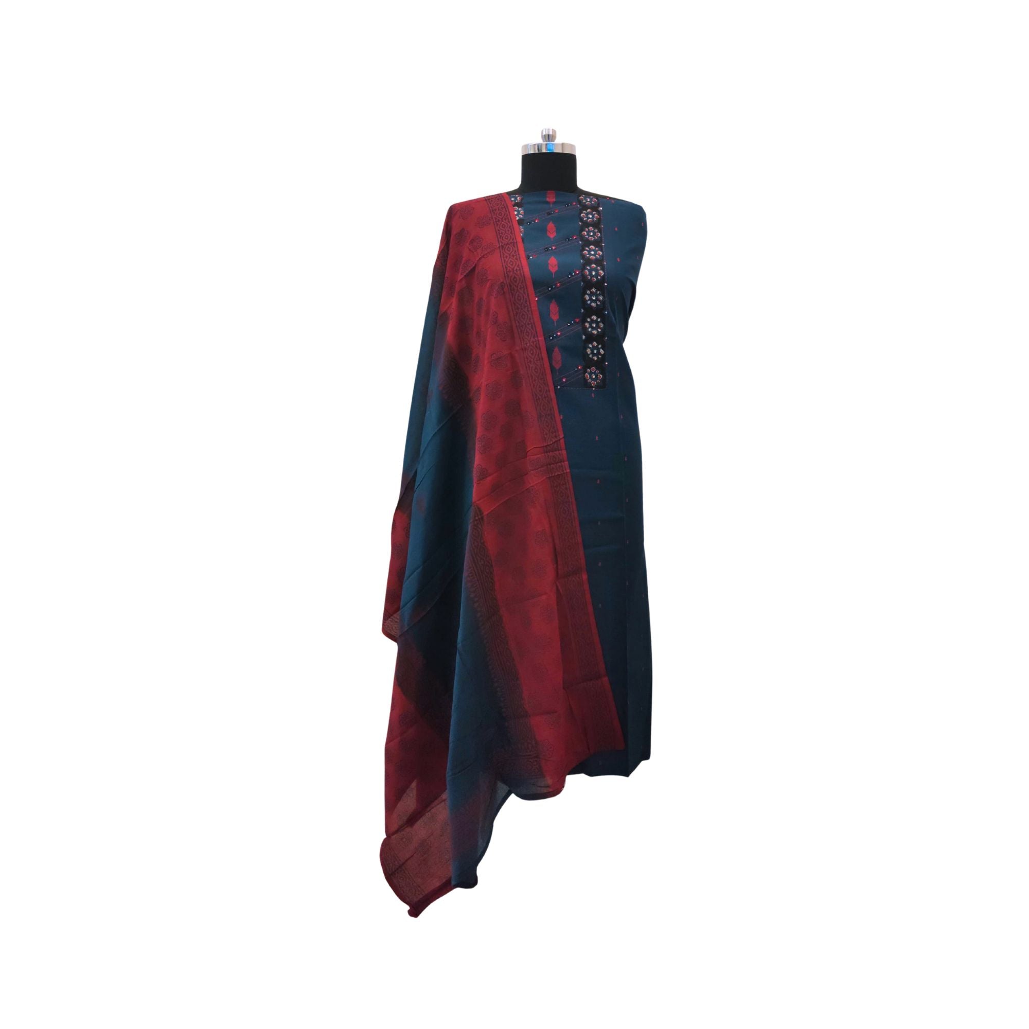 COTTON SUIT WITH BLOCK PRINT YOKE