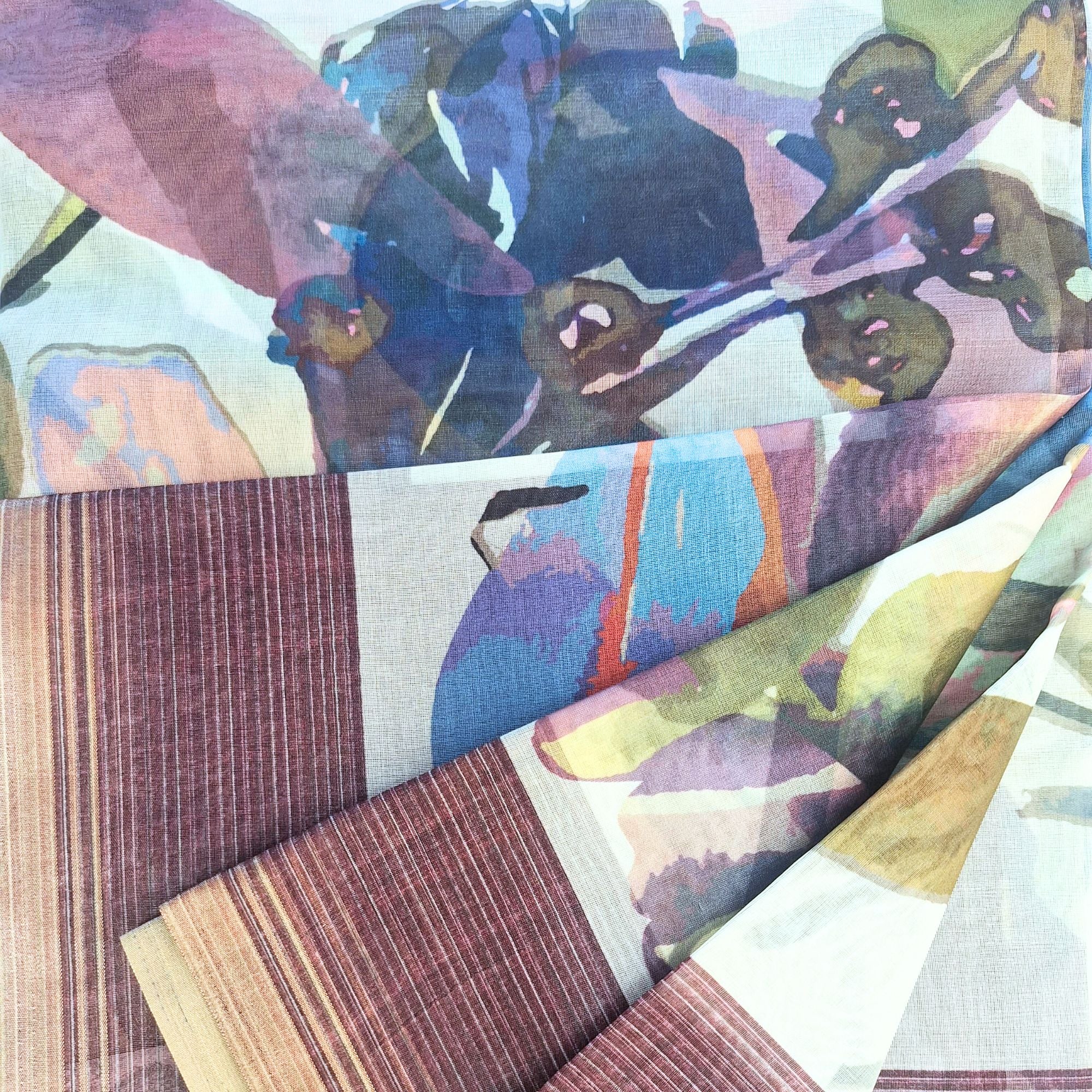 ORGANZA CHANDERI SAREE WITH ABSTRACT PRINT