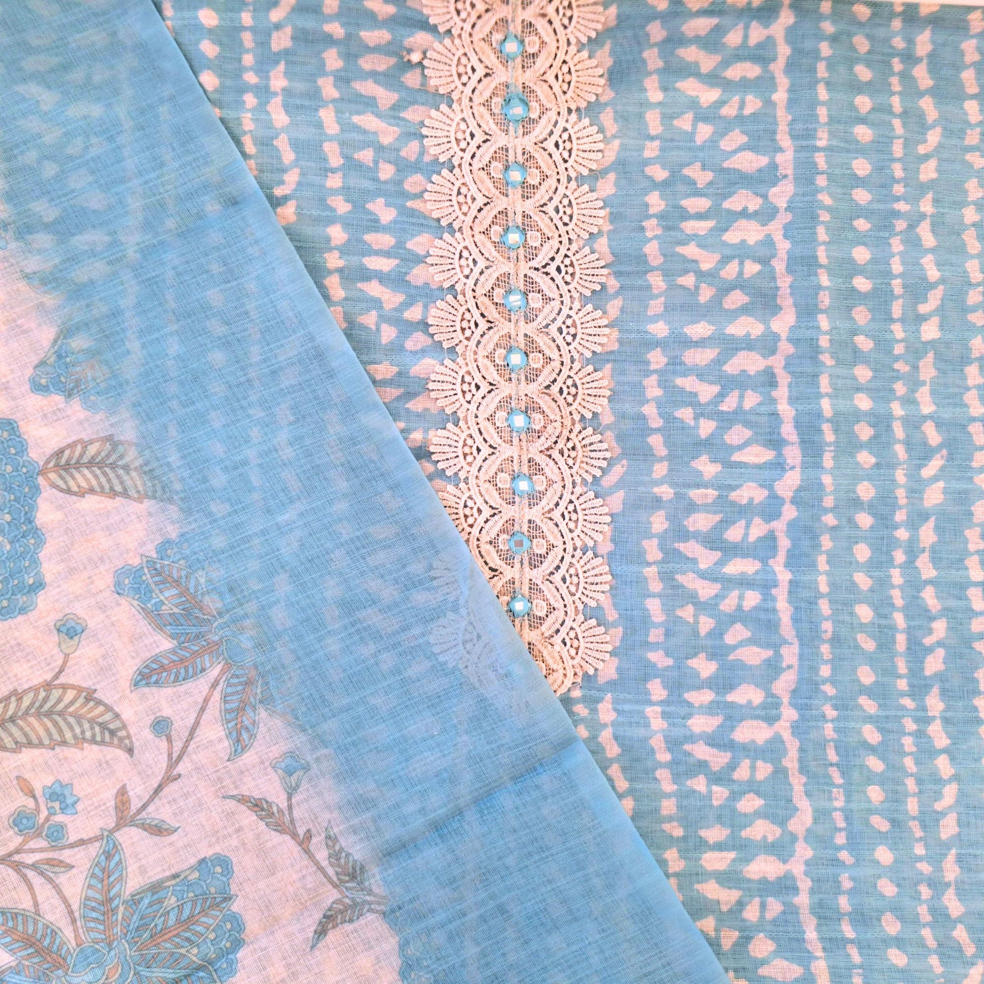 LINEN SUIT WITH MIRROR AND CROCHET WORK