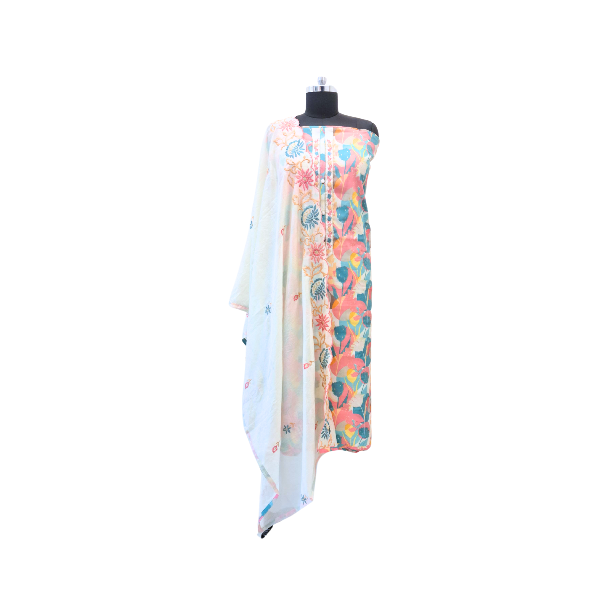 CHANDERI SUIT WITH DIGITAL ABSTRACT DESIGN