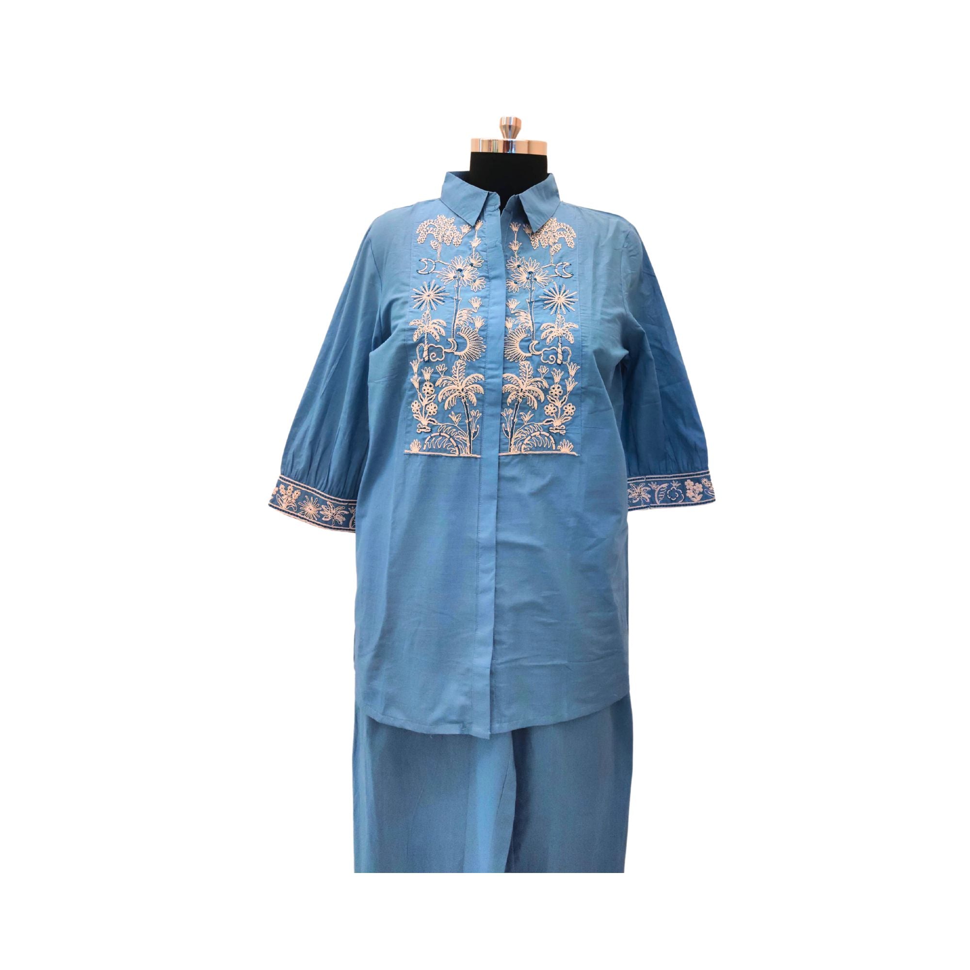 COTTON CO-ORD SET WITH CLASSIC COLLAR