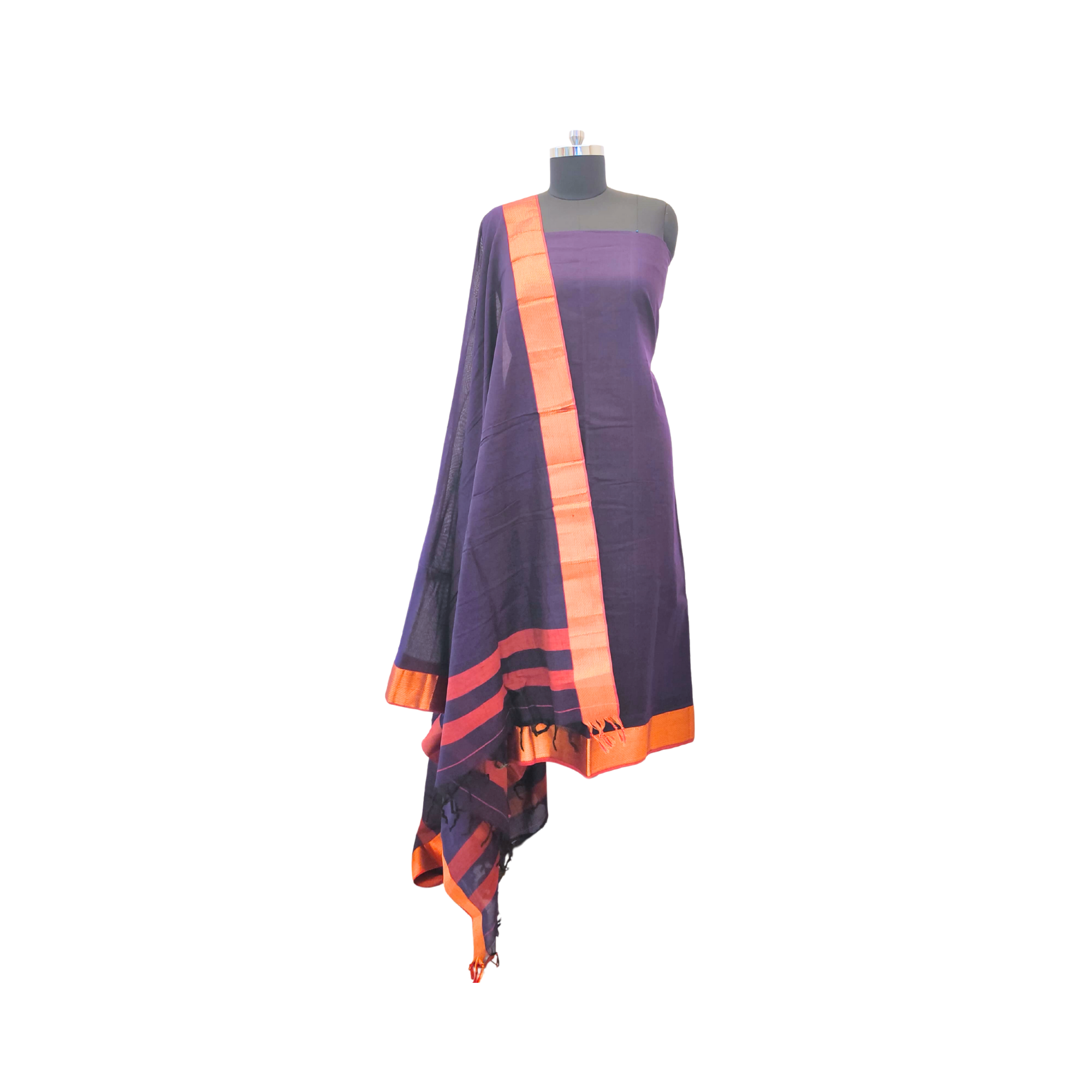 SOUTH POCHAMPALLY SUIT PAIRED WITH RED AND GOLD ZARI BORDER