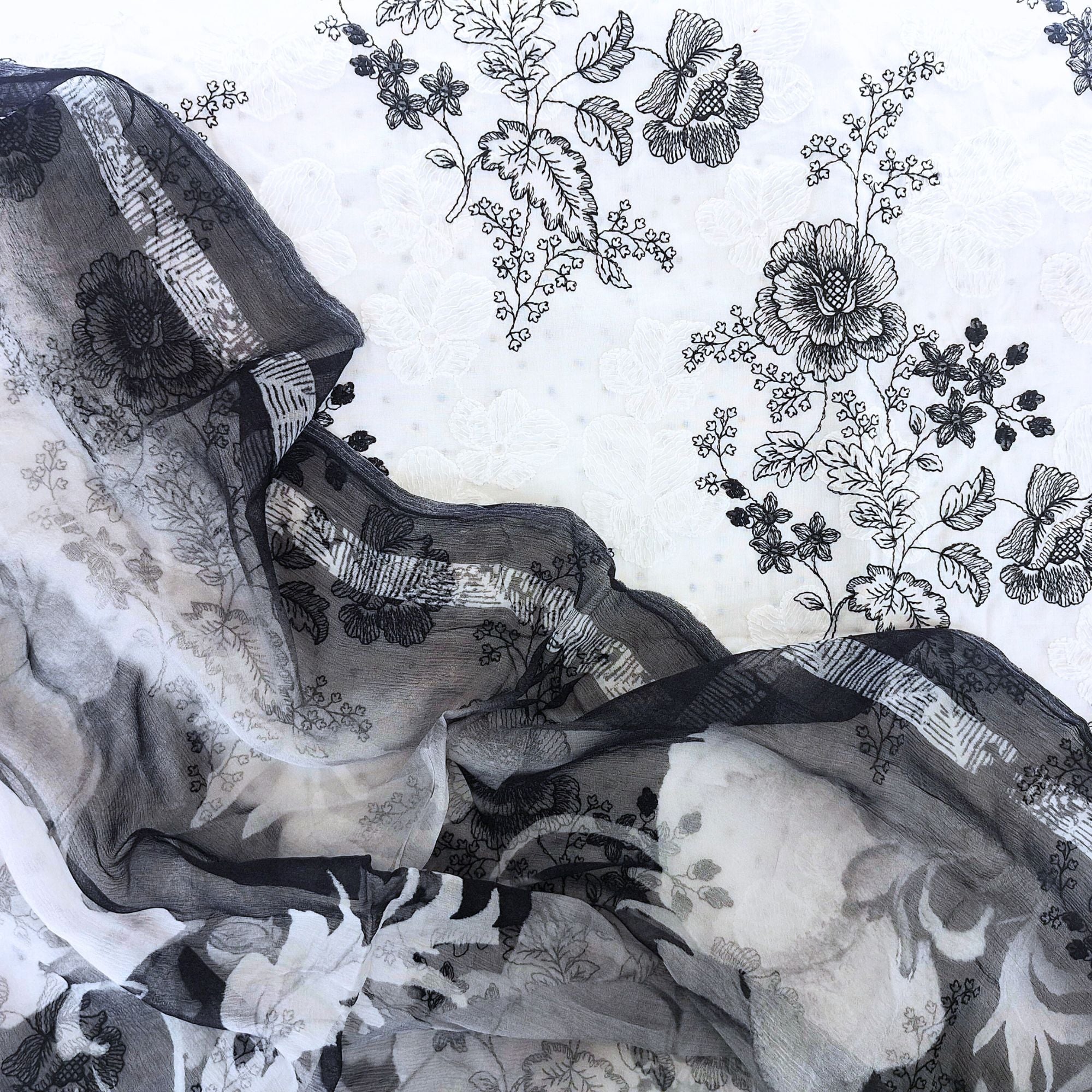 WHITE MACHINE EMBROIDER UNSTITCH SUIT