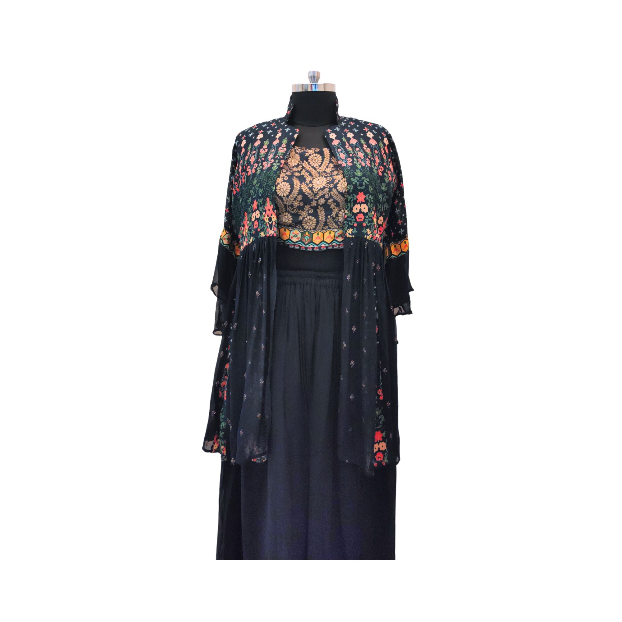 GEORGETTE CROP TOP AND PALLAZO WITH JACKET