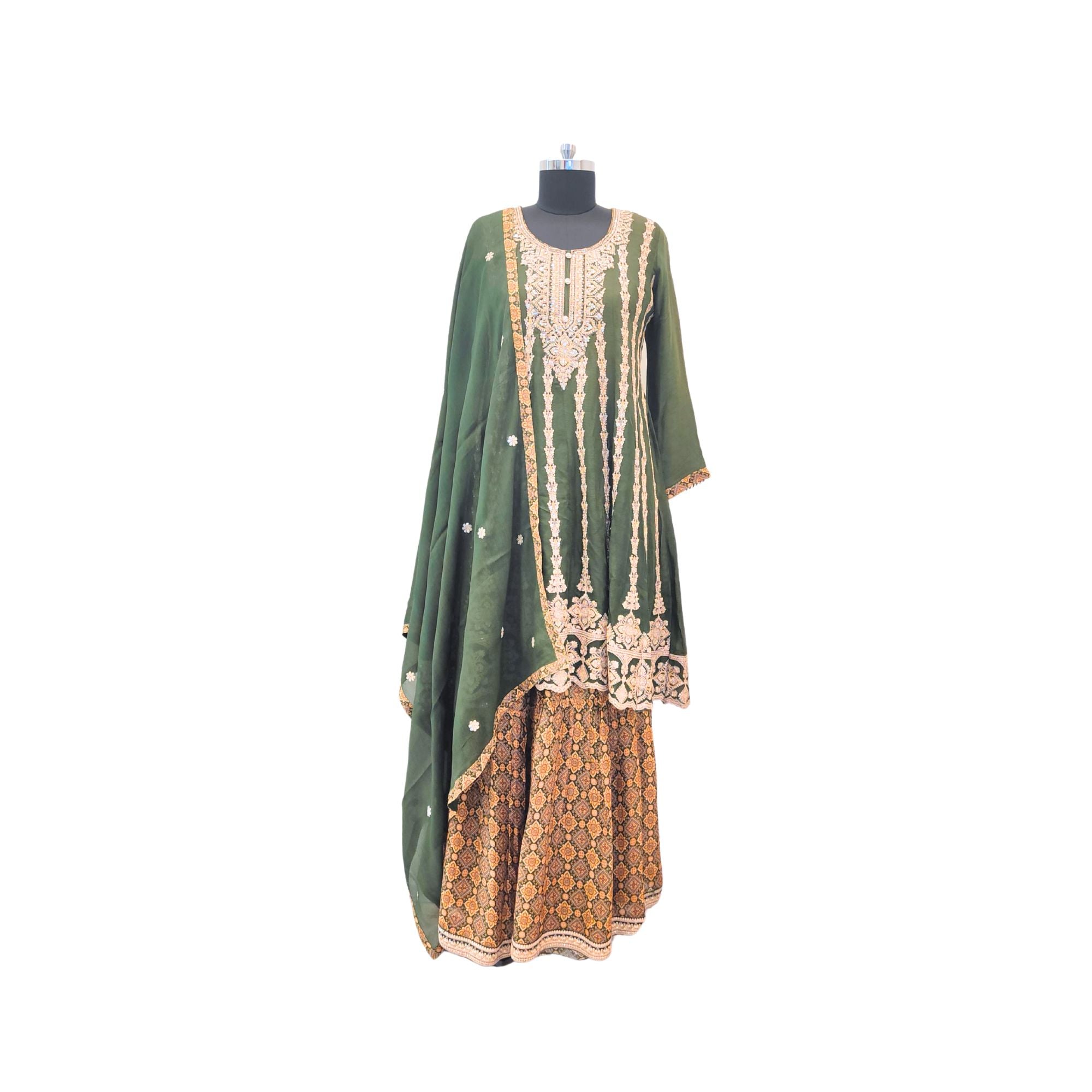CHINNON ANARKALI WITH PRINTED GARARA PANTS