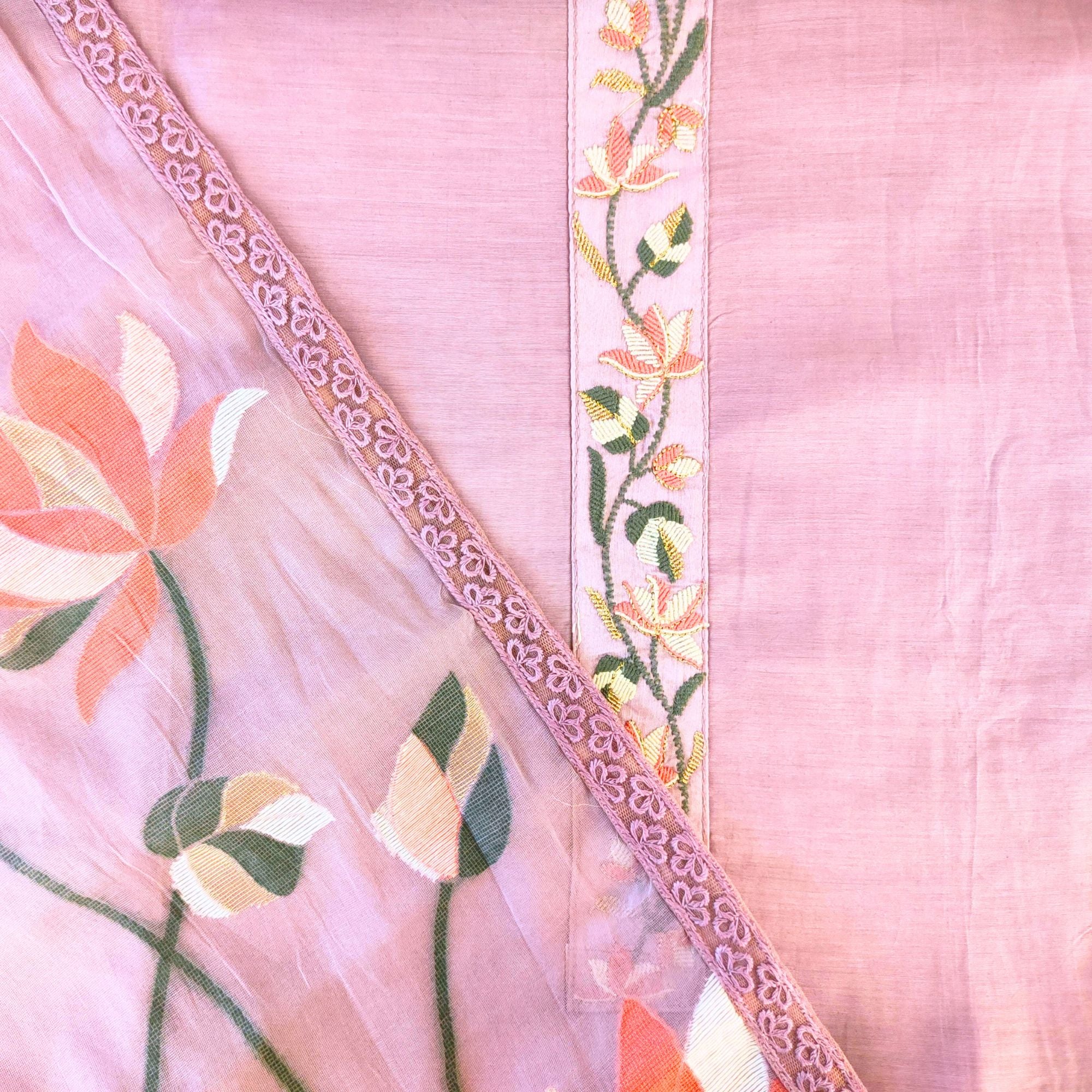 MUSLIN SUIT WITH FLORAL MACHINE EMBROIDERY