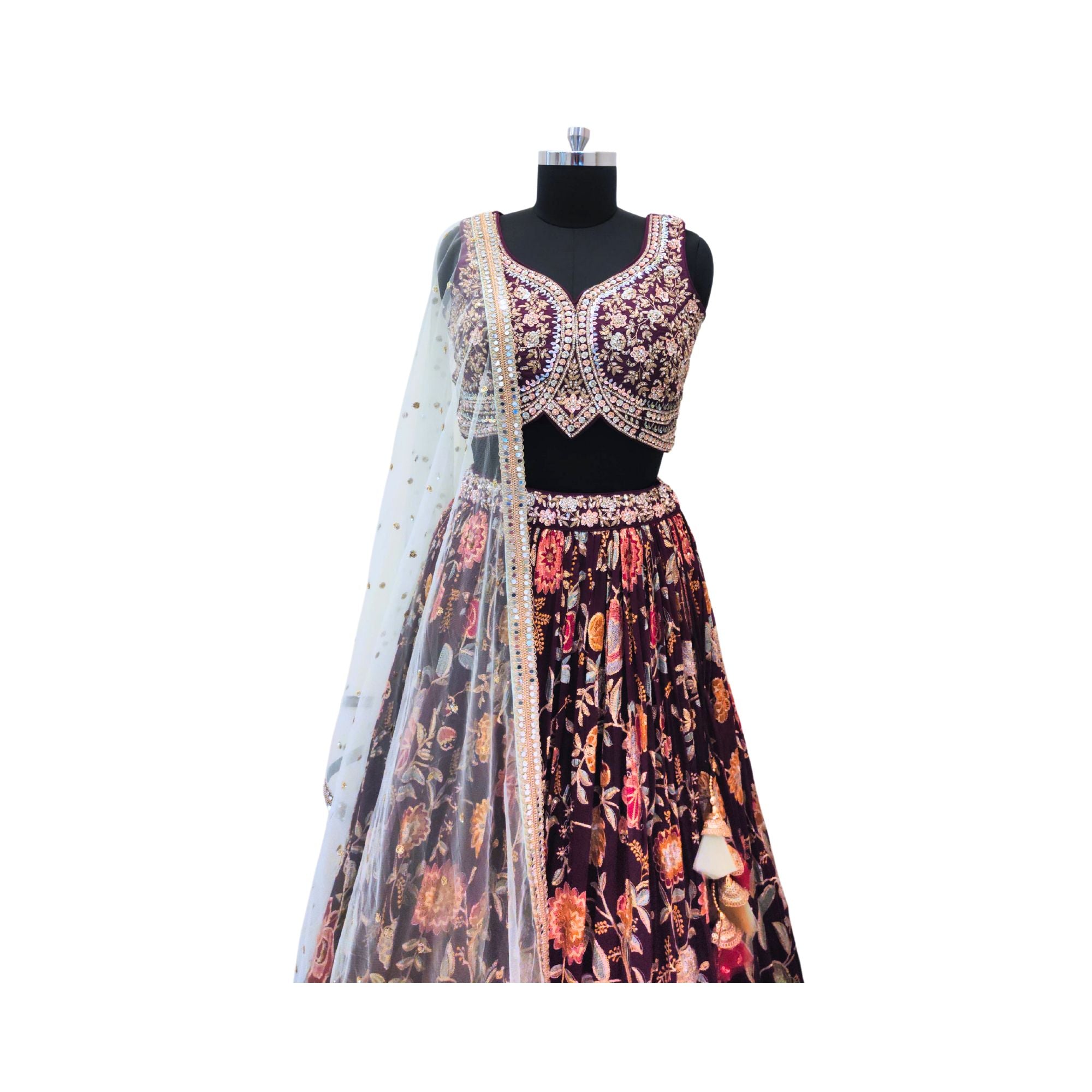 GEORGETTE MACHINE EMBROIDER LEHANGA AND BLOUSE