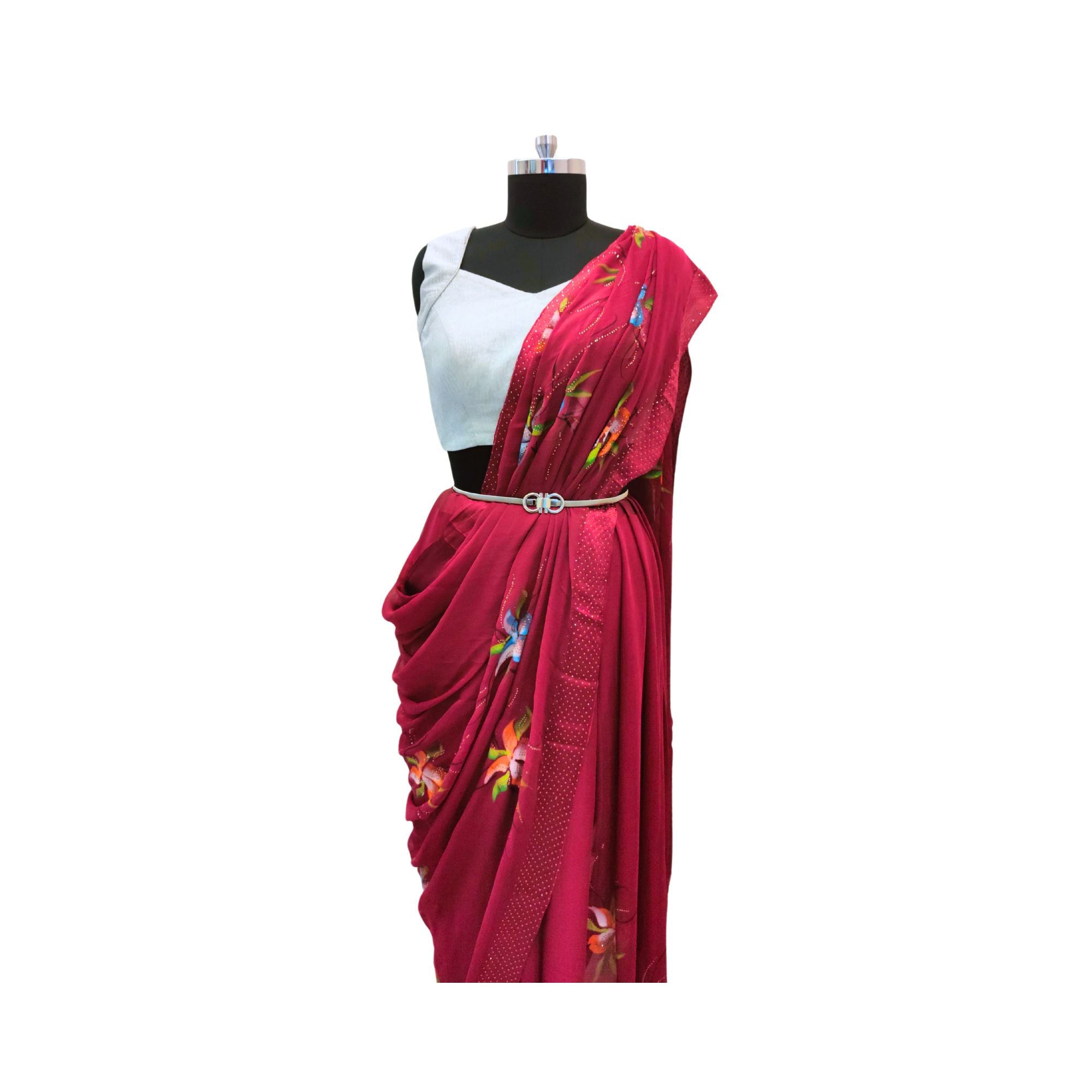 CHIFFON SAREE WITH HAND PAINT DESIGNS