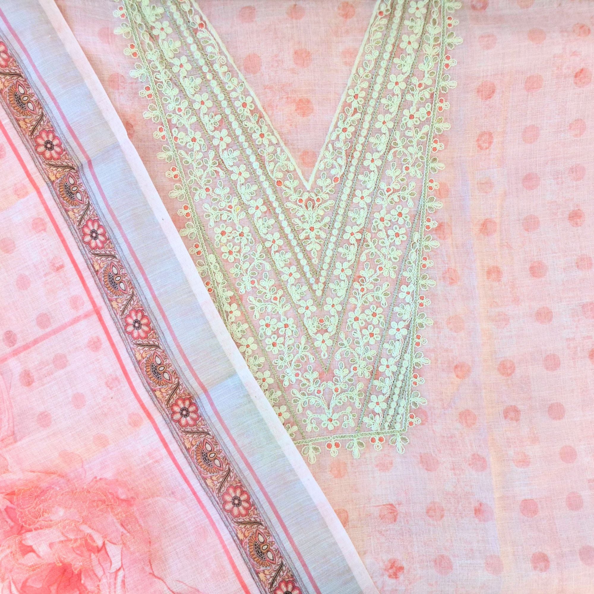 PRINTED LINEN SUIT WITH CORD WORK