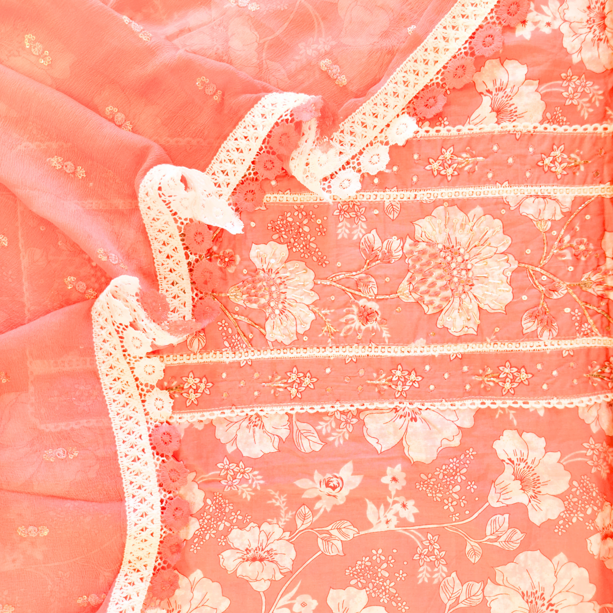 PEACH EMBROIDER COTTON UNSTITCHED SUITS