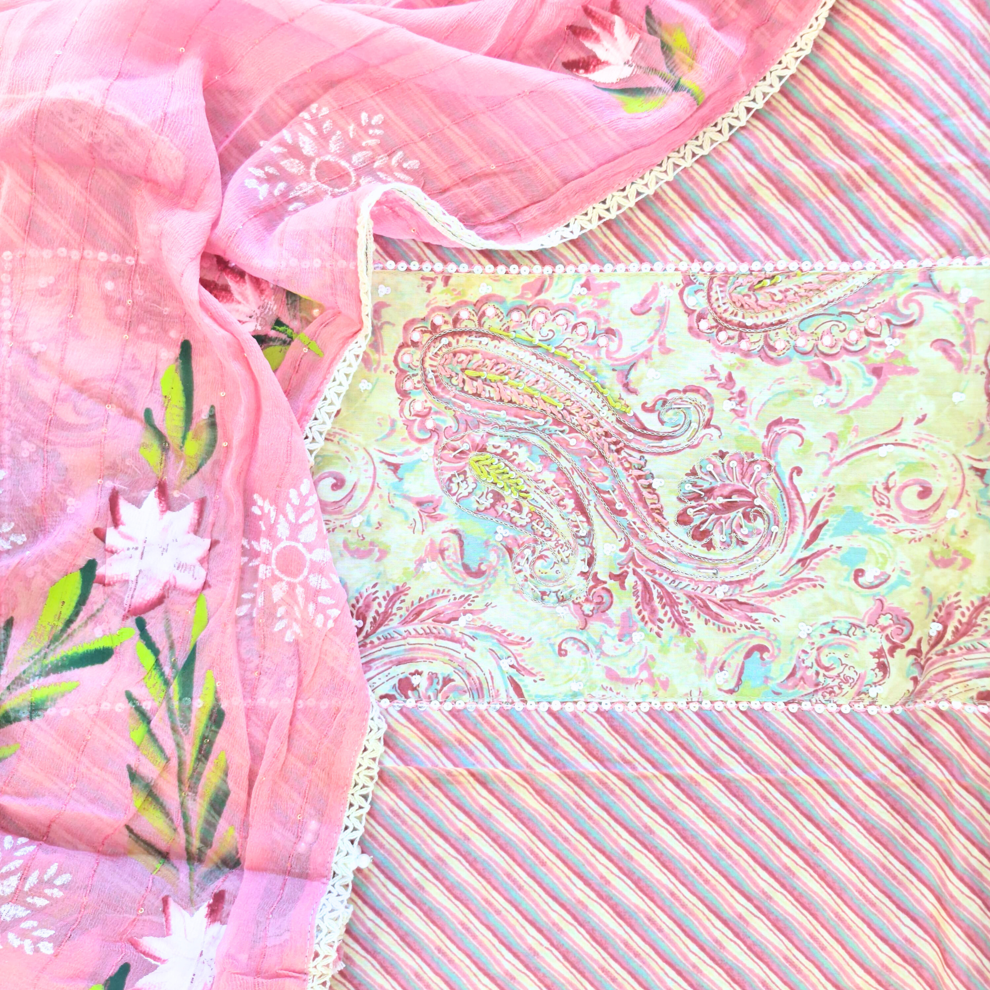 CORAL PINK EMBROIDER UNSTITCHED COTTON SUIT