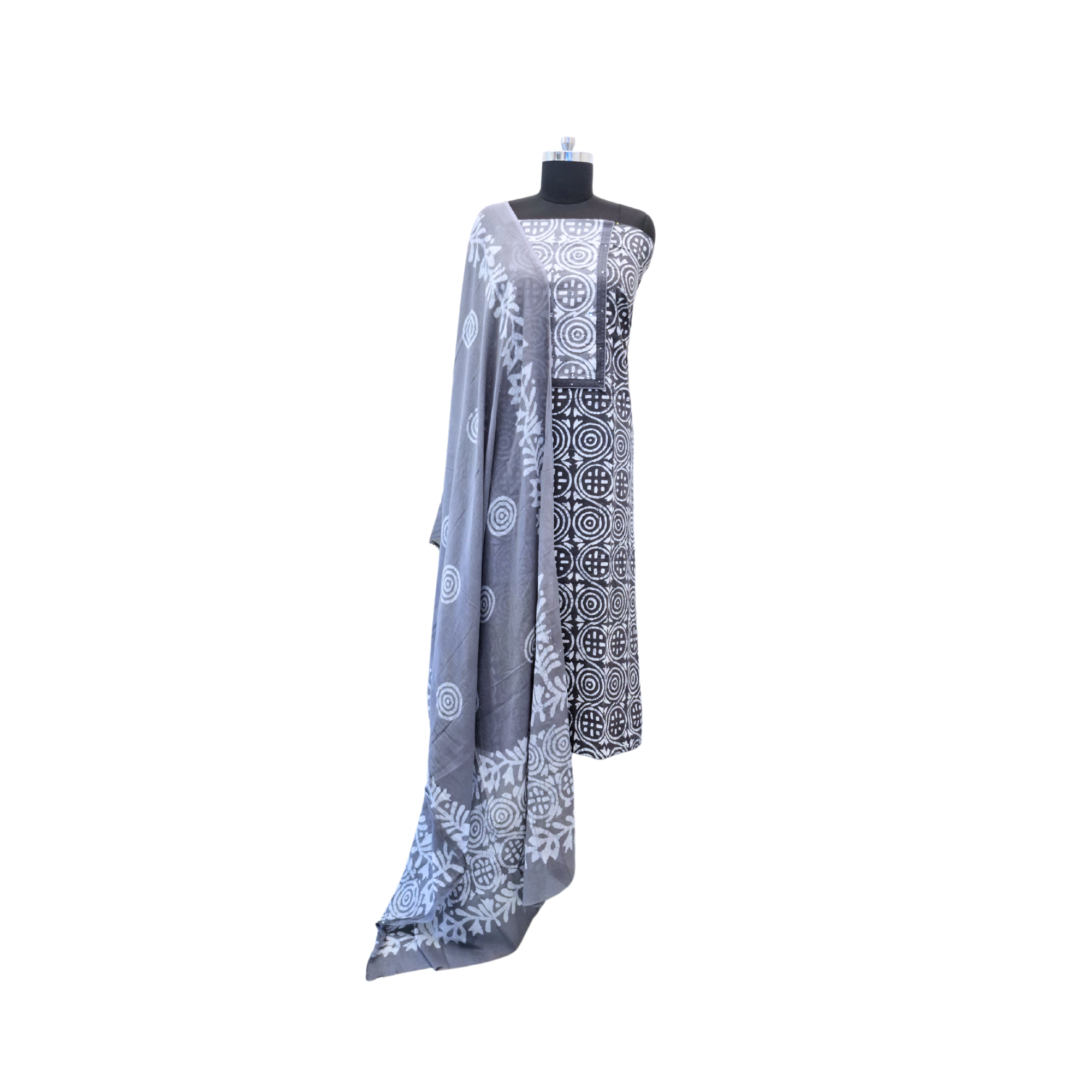 MUD BROWN BATIK PRINT COTTON UNSTITCHED SUIT