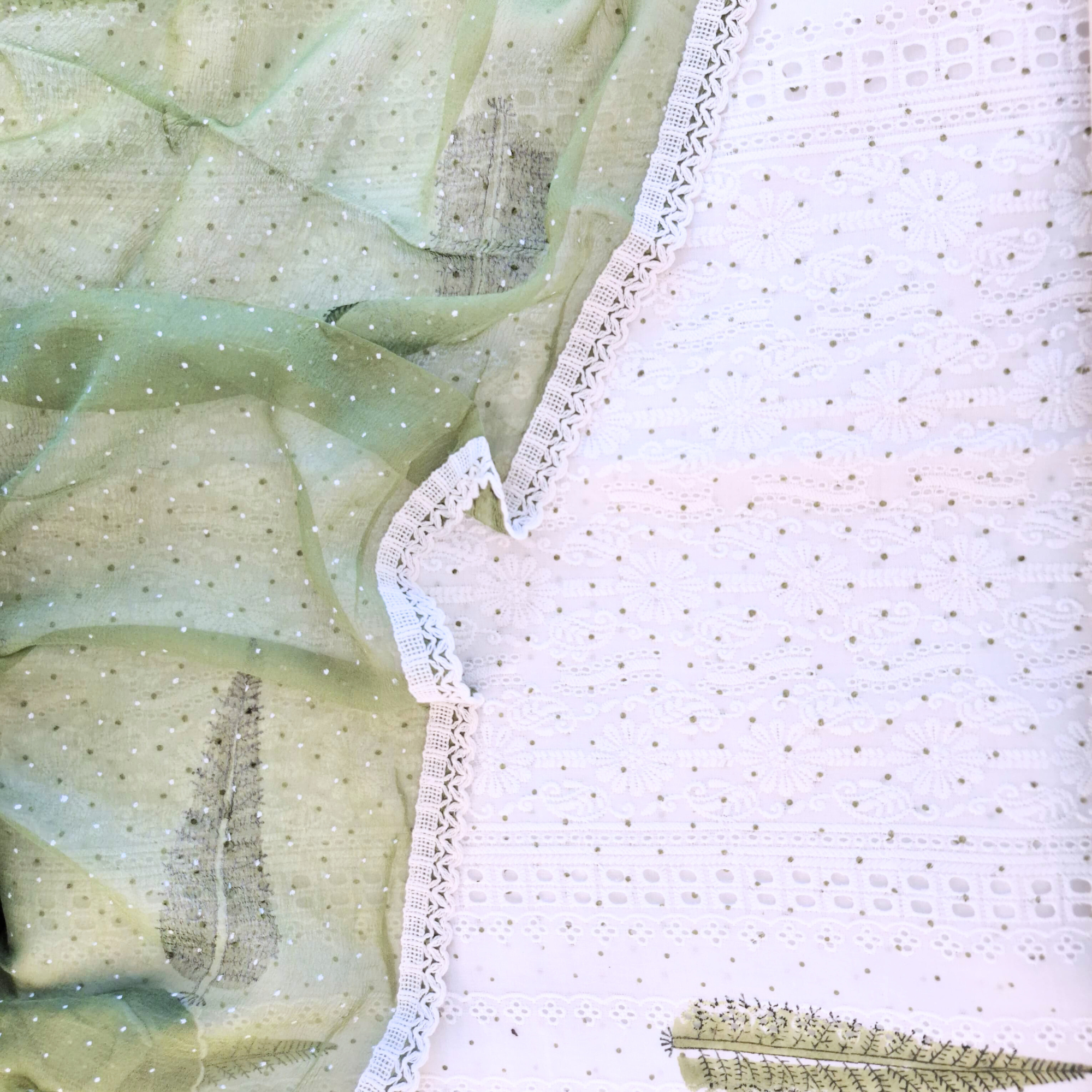 WHITE HAKOBA COTTON UNSTITCHED SUIT