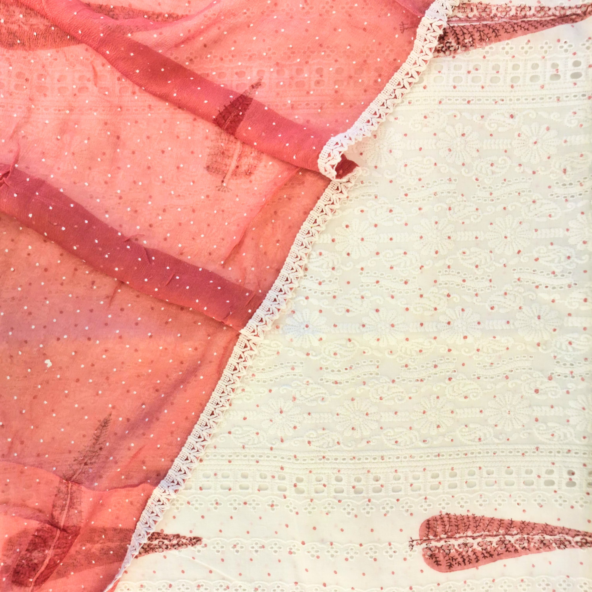 WHITE HAKOBA COTTON UNSTITCHED SUIT