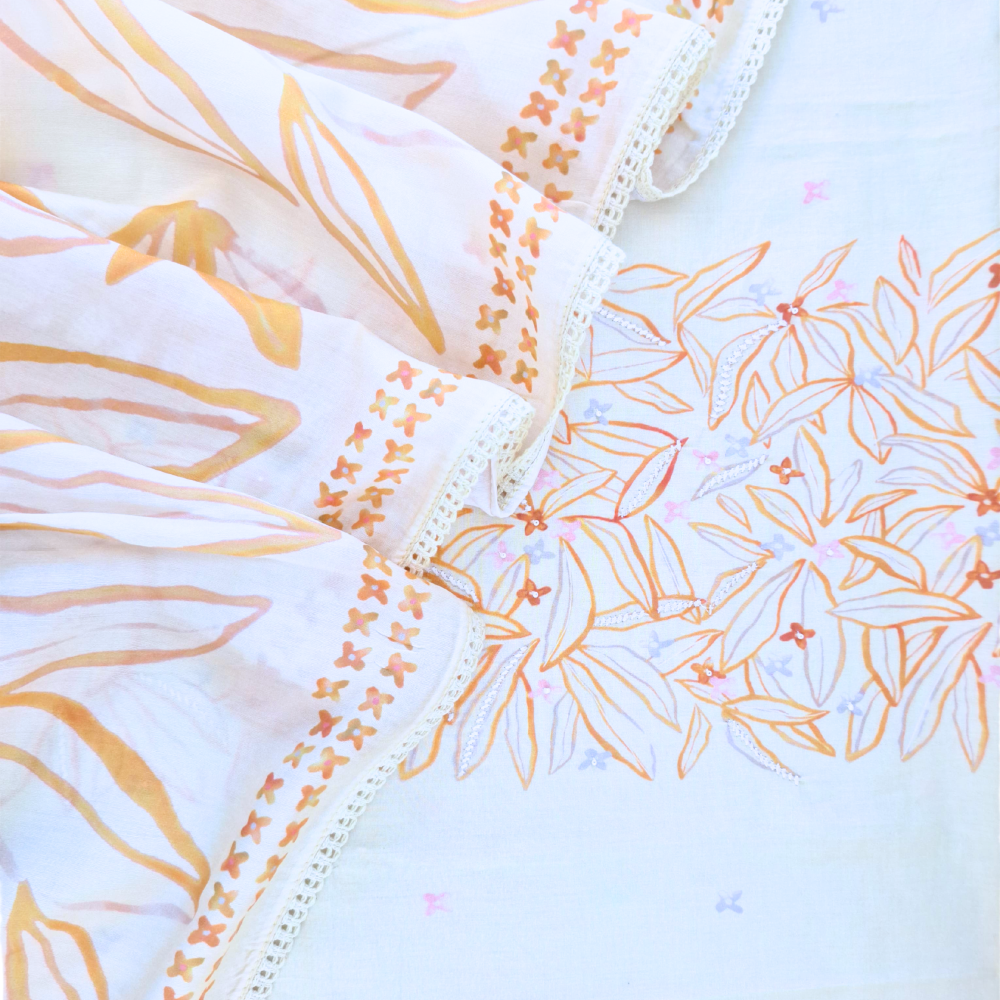 GREY PRINTED UNSTITCHED COTTON SUIT WITH MUSLIN DUPATTA