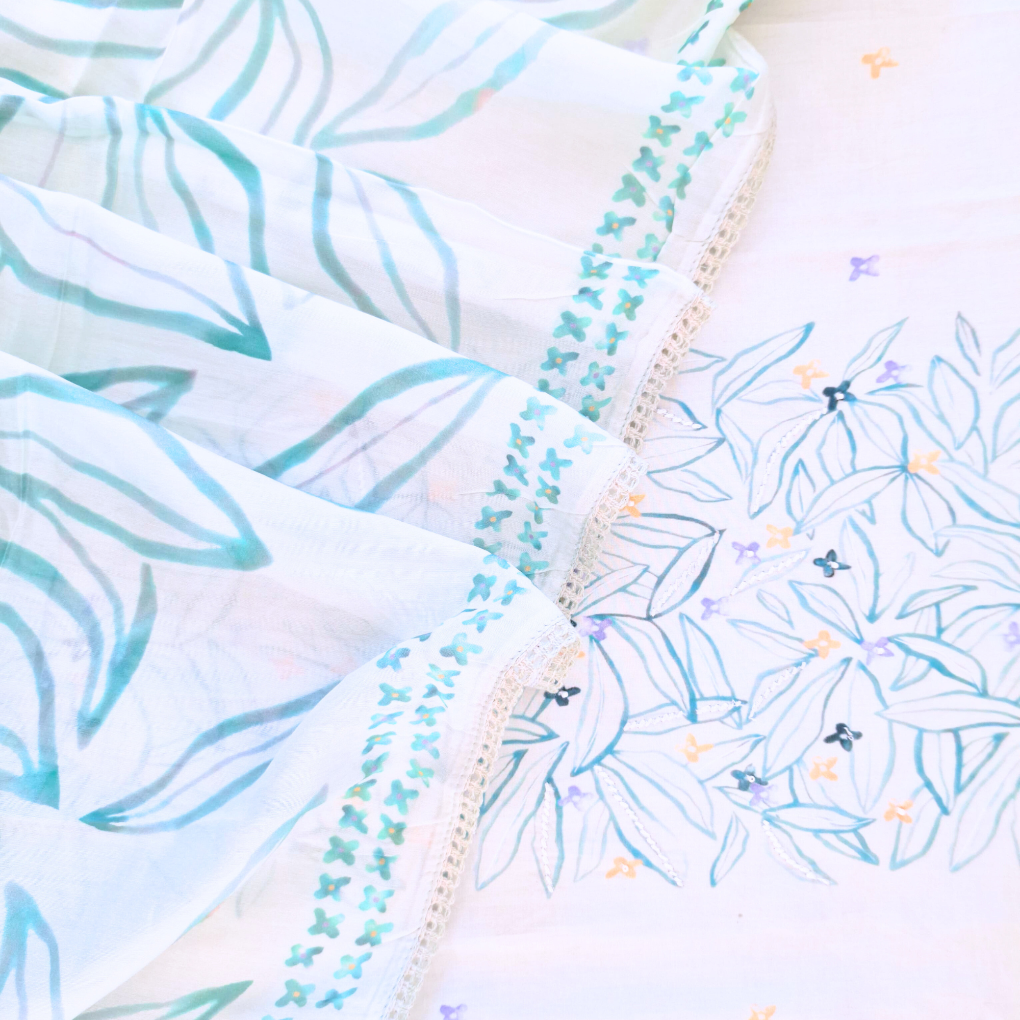 POWDER BLUE PRINTED UNSTITCHED COTTON SUIT WITH MUSLIN DUPATTA