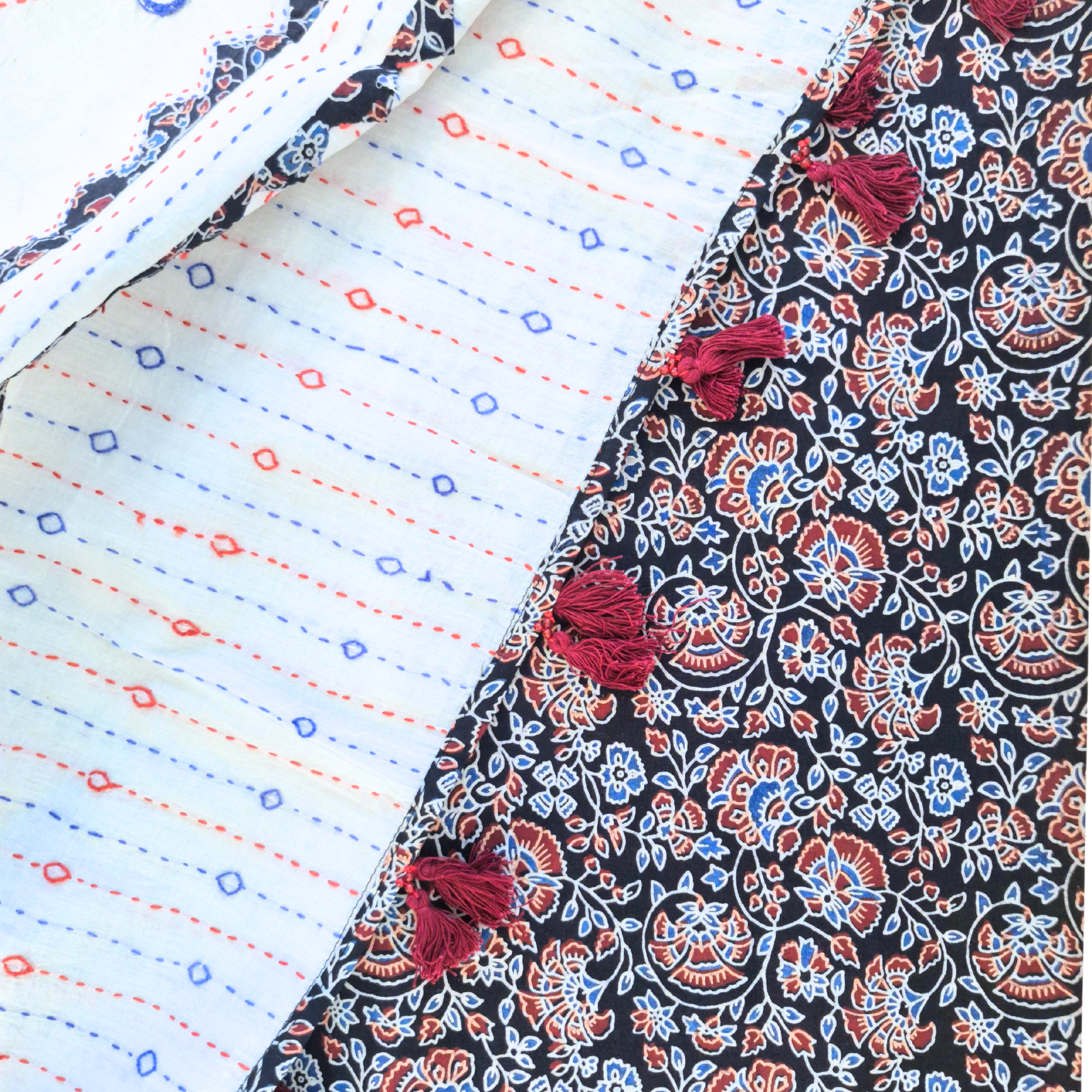 BLACK FLORAL PRINT COTTON UNSTITCHED SUIT