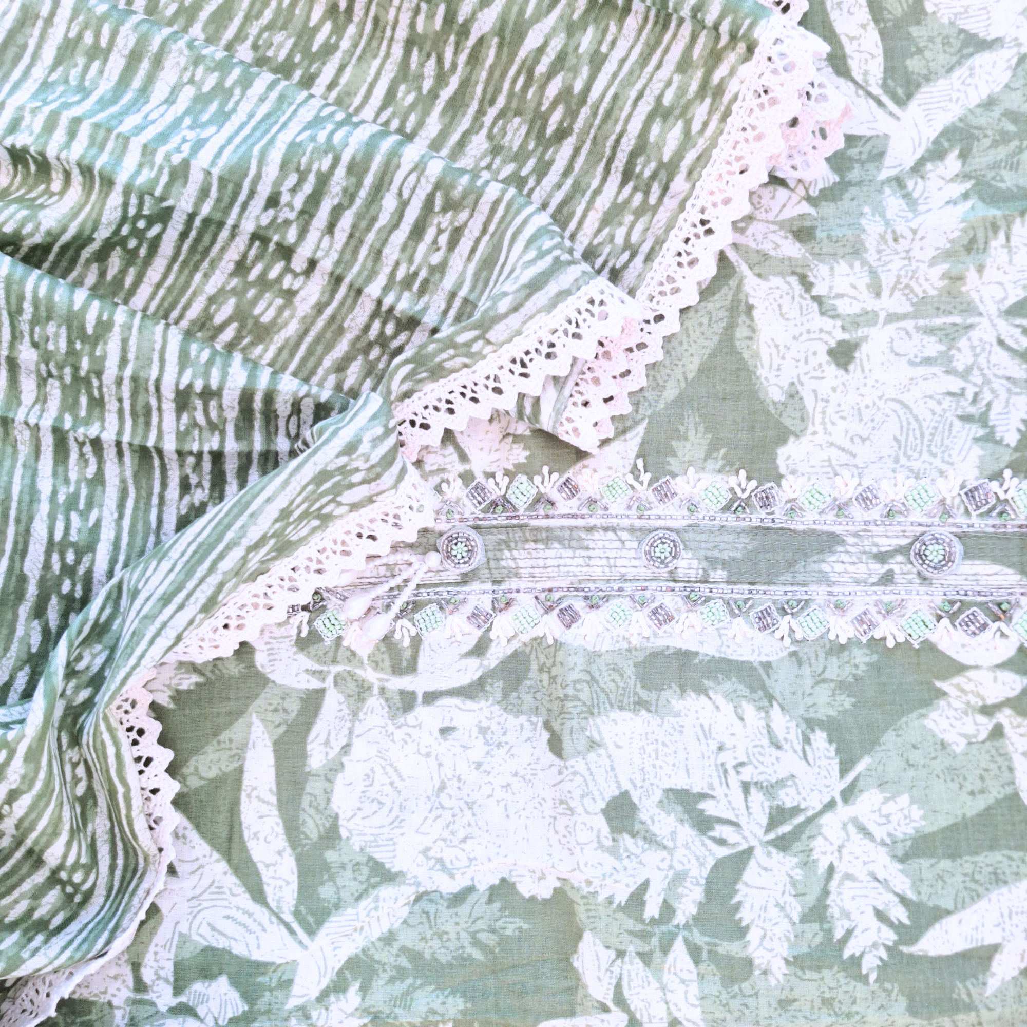 GREEN EMBROIDER COTTON UNSTITCHED SUITS