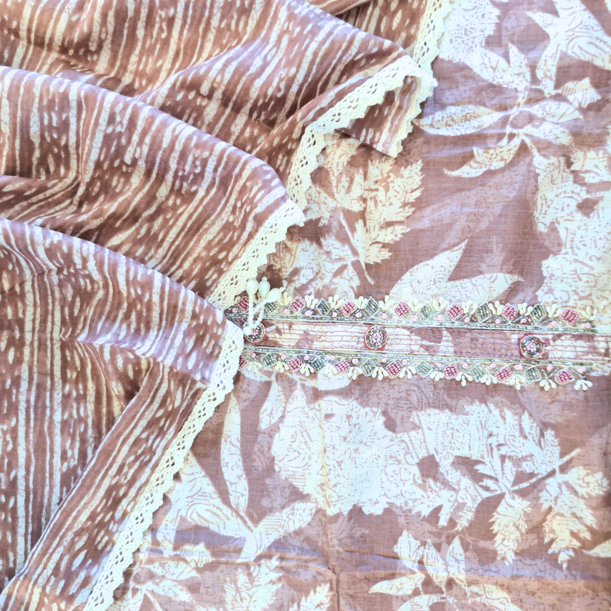 BROWN EMBROIDER COTTON UNSTITCHED SUITS