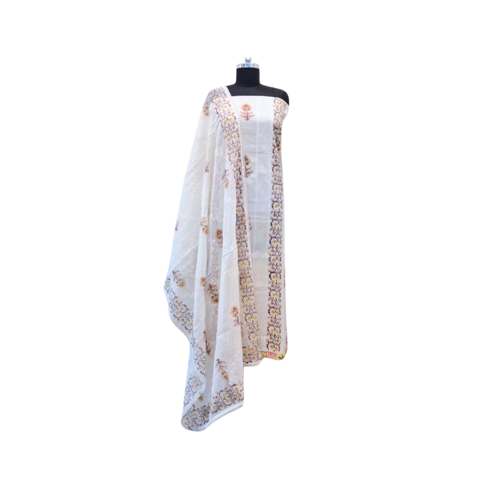 OFF WHITE MACHINE THREAD EMBROIDER UNSTITCH SUIT