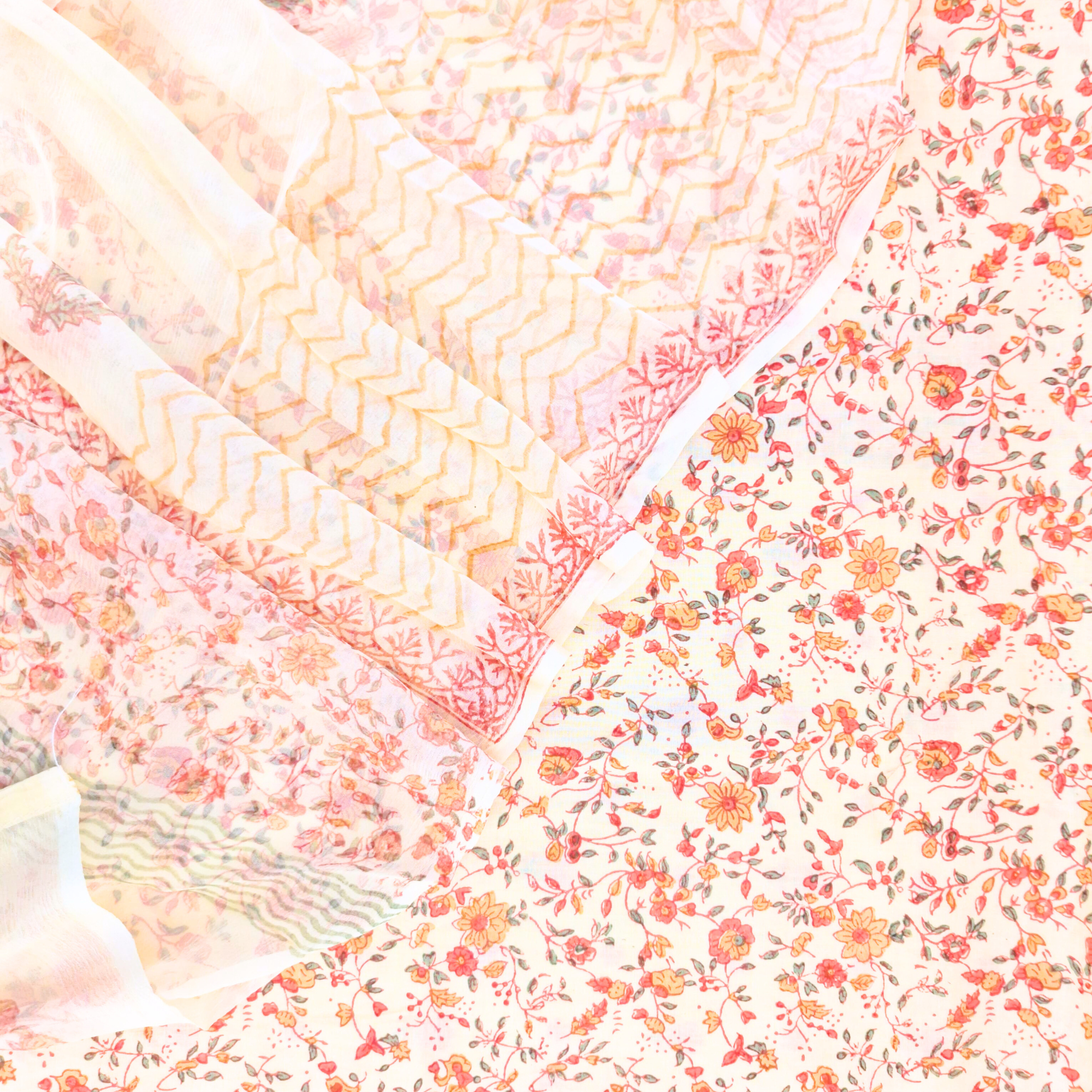 PEACH MACHINE EMBROIDER UNSTITCHED COTTON SUIT