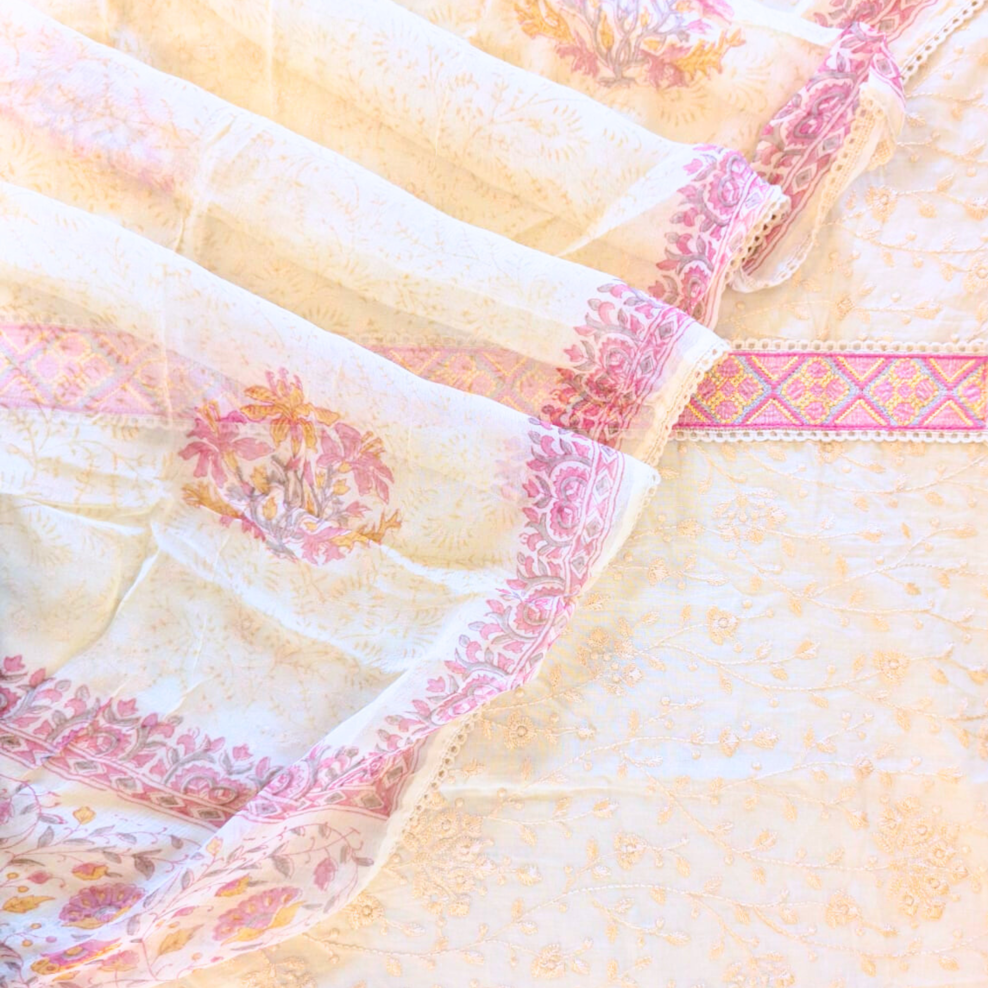 YELLOW MACHINE EMBROIDER UNSTITCHED COTTON SUIT