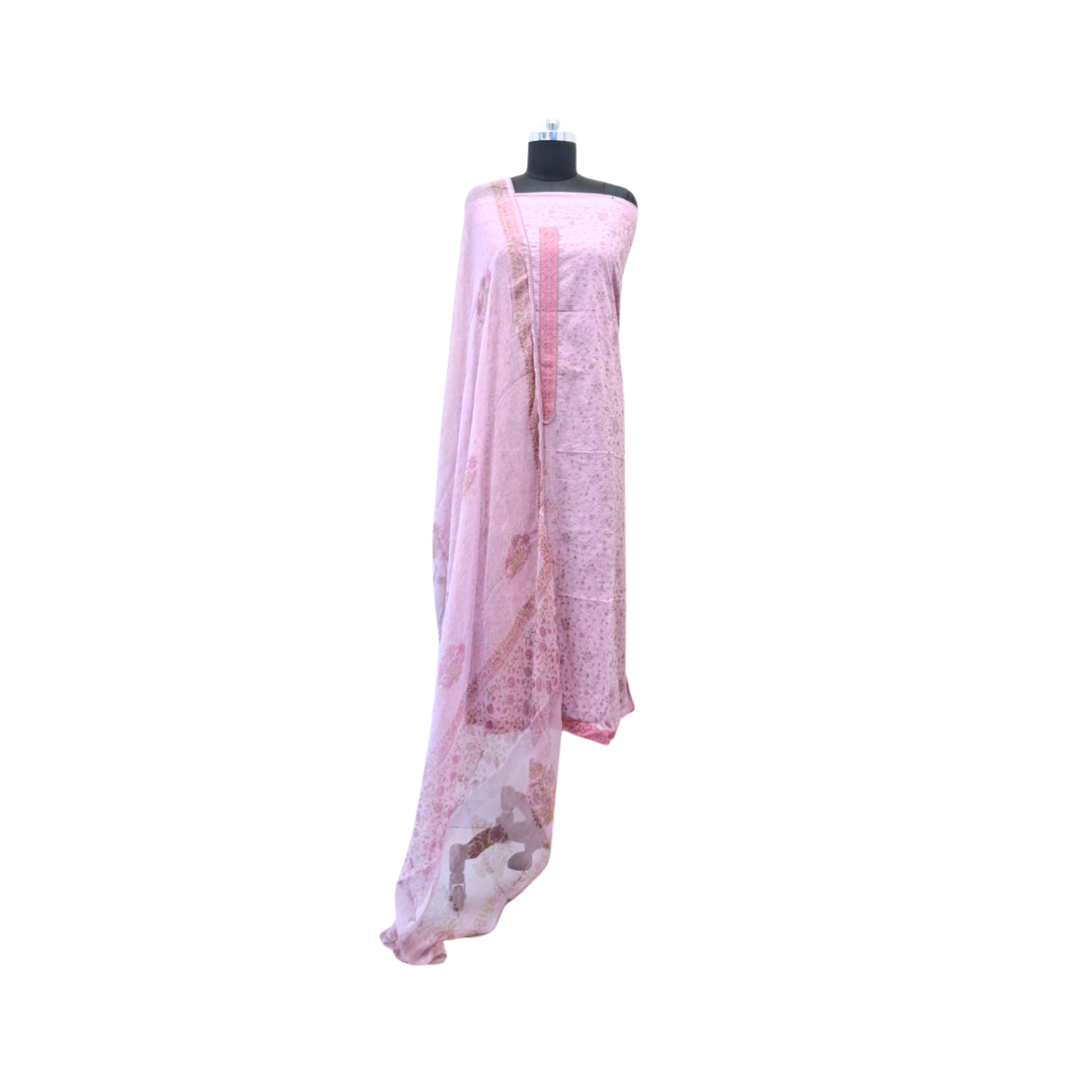 CORAL PINK MACHINE EMBROIDER UNSTITCHED COTTON SUIT